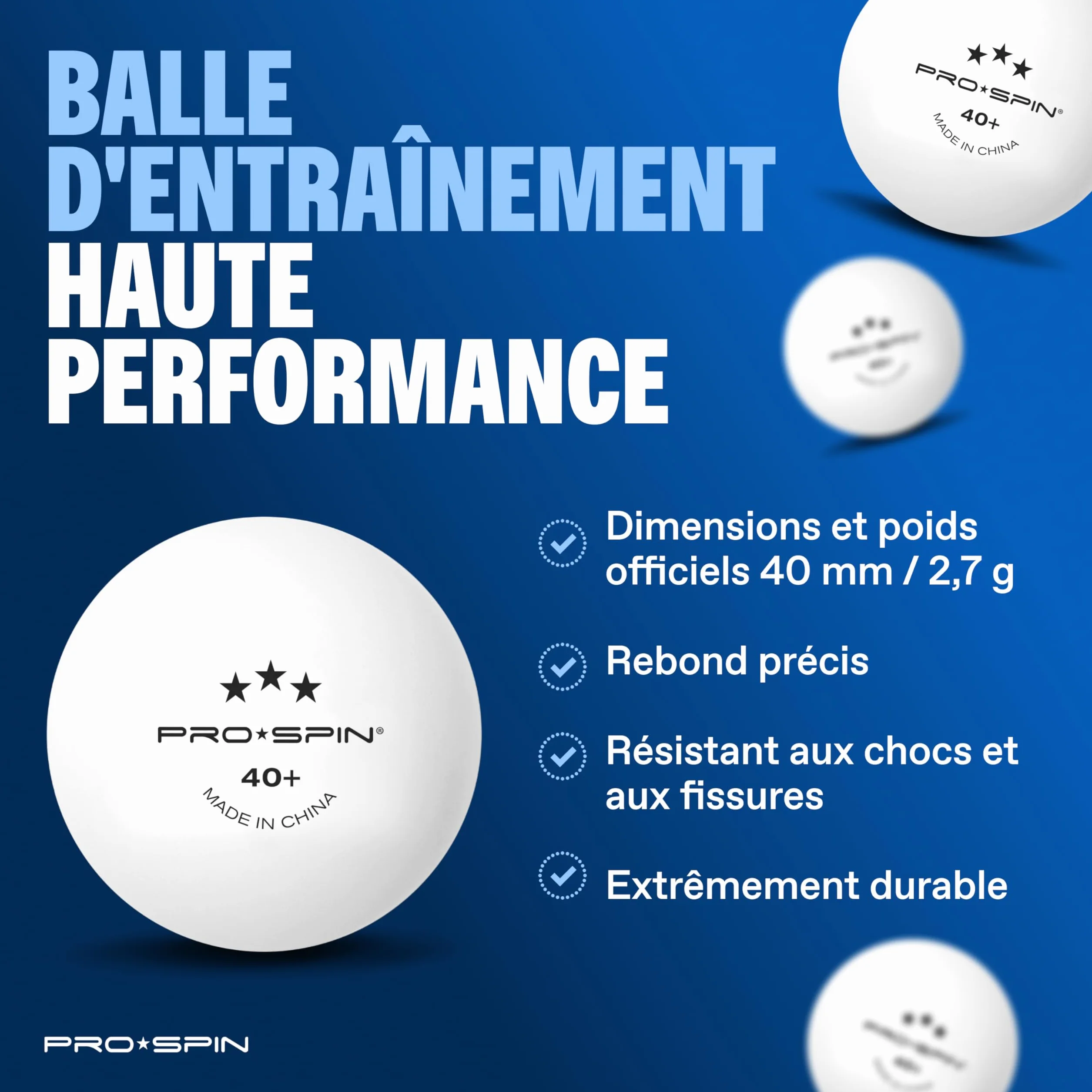 PRO-SPIN Set de Raquettes de Ping-Pong Portable | Kit de Qualité avec Filet Ping Pong pour Toute Table, Raquettes Tennis de Table Hautes Performances, Balles de 3-Étoiles