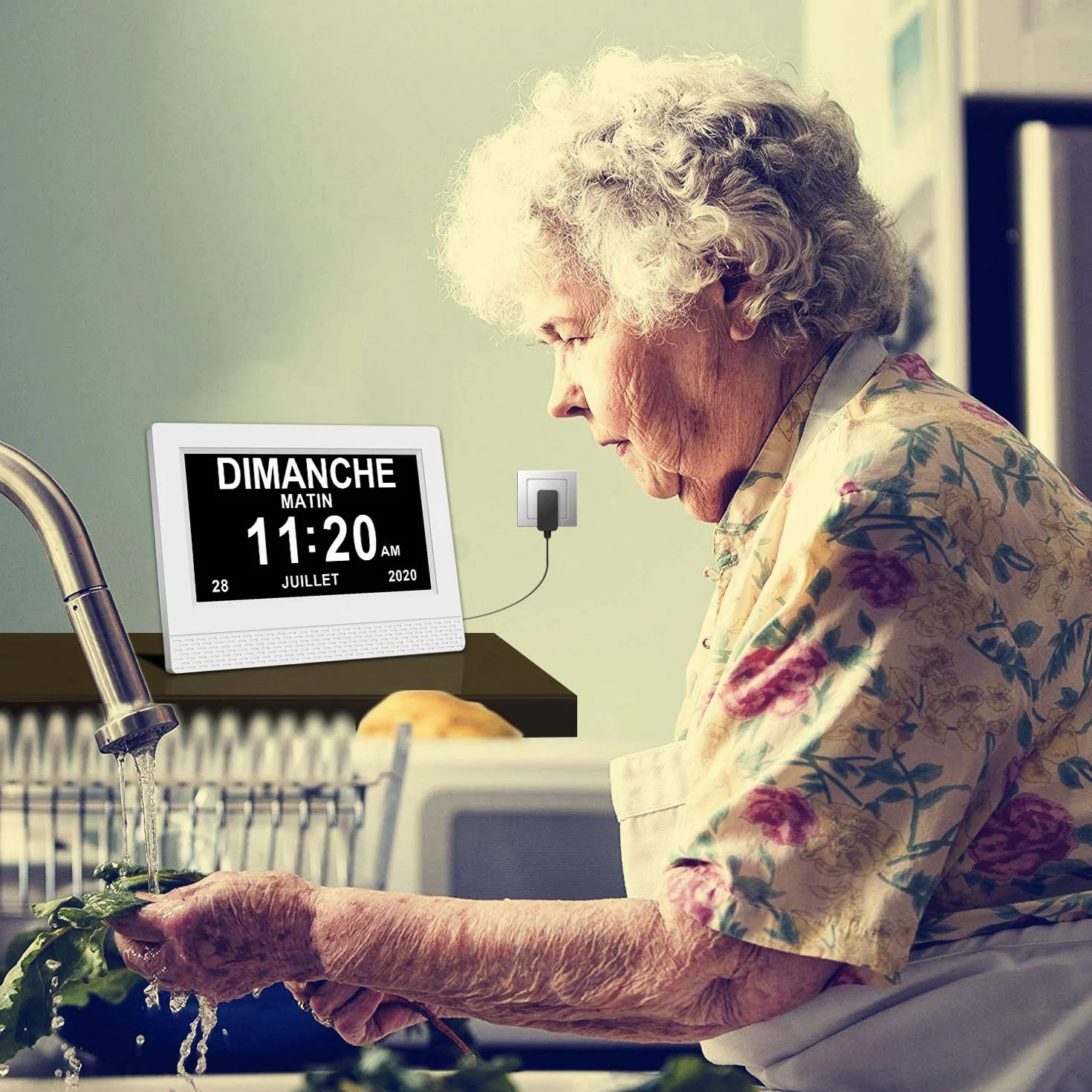 SINOIDEAS Horloge Numérique 7" LCD avec Date, Jour et Heure pour Alzheimer Démence