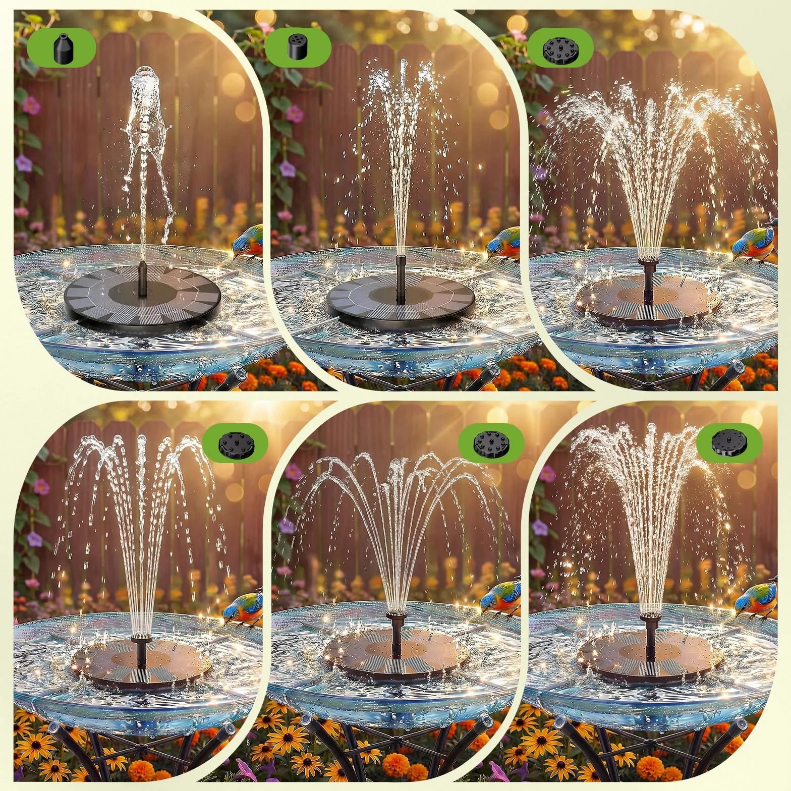 AISITIN Fontaine Solaire Extérieur 2.5W Flottante Pompe Bassin avec 6 Buses pour Bain d'oiseaux