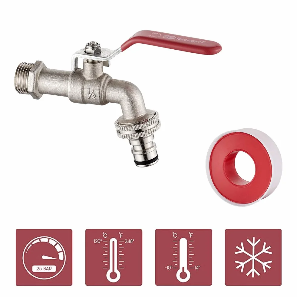 Ibergrif Robinet Exterieur Jardin 1/2 Antigel -10°C Résistance Haute Température 120°C Laiton