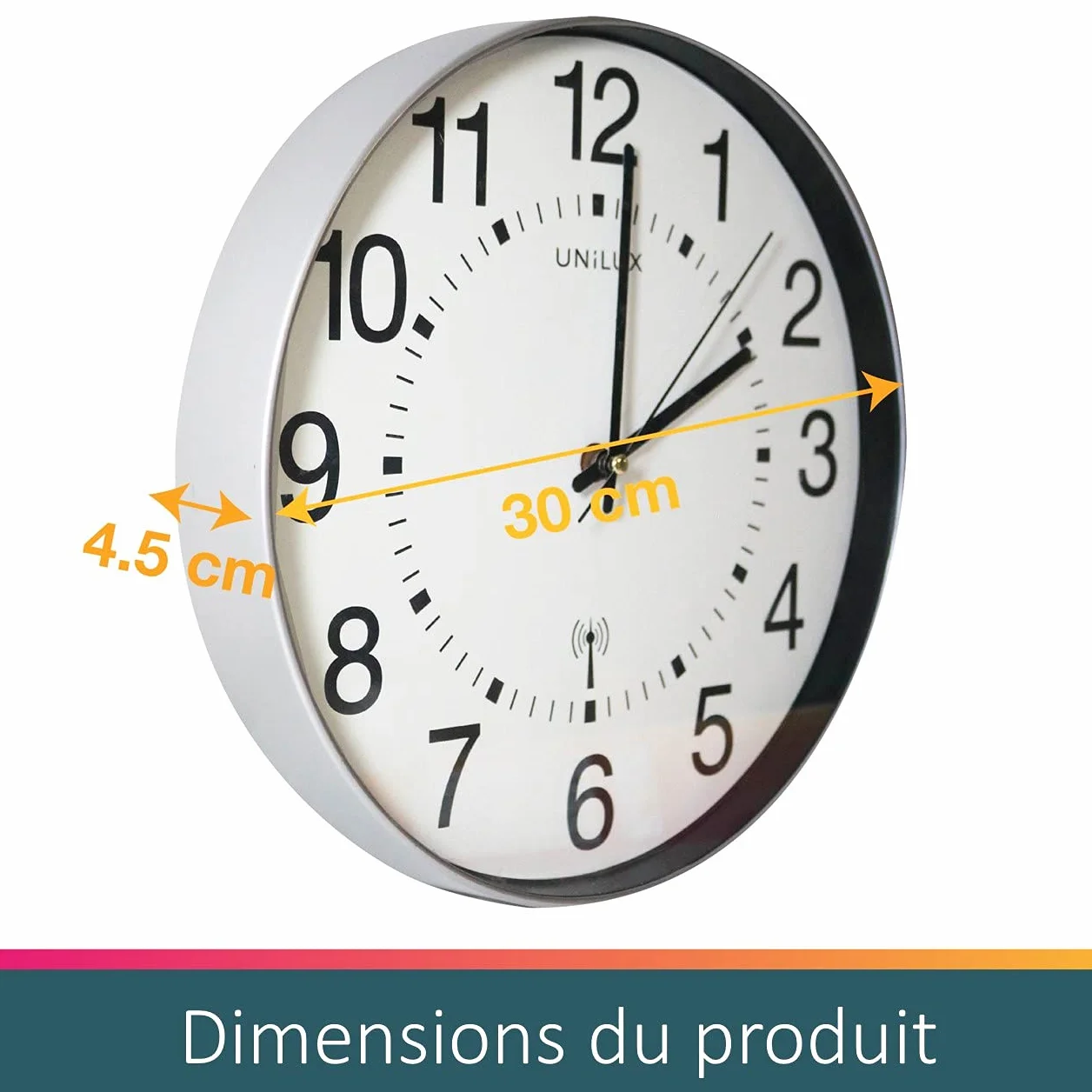 Unilux Wave Pendule de bureau Quartz Radio-pilotée Ø 30 cm Gris métal