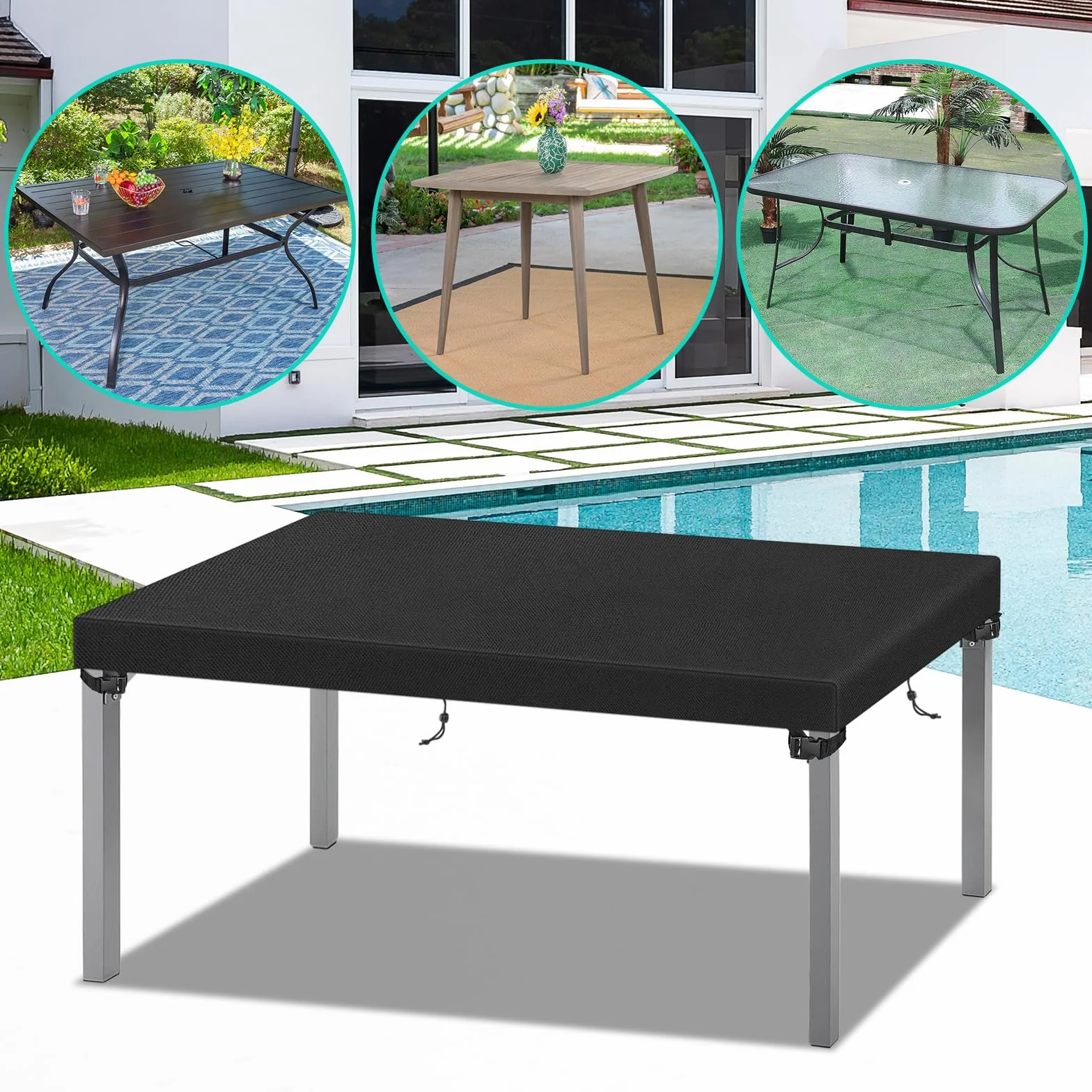 Housse pour table de jardin noire 180x100x15 cm imperméable tissu Oxford 420D