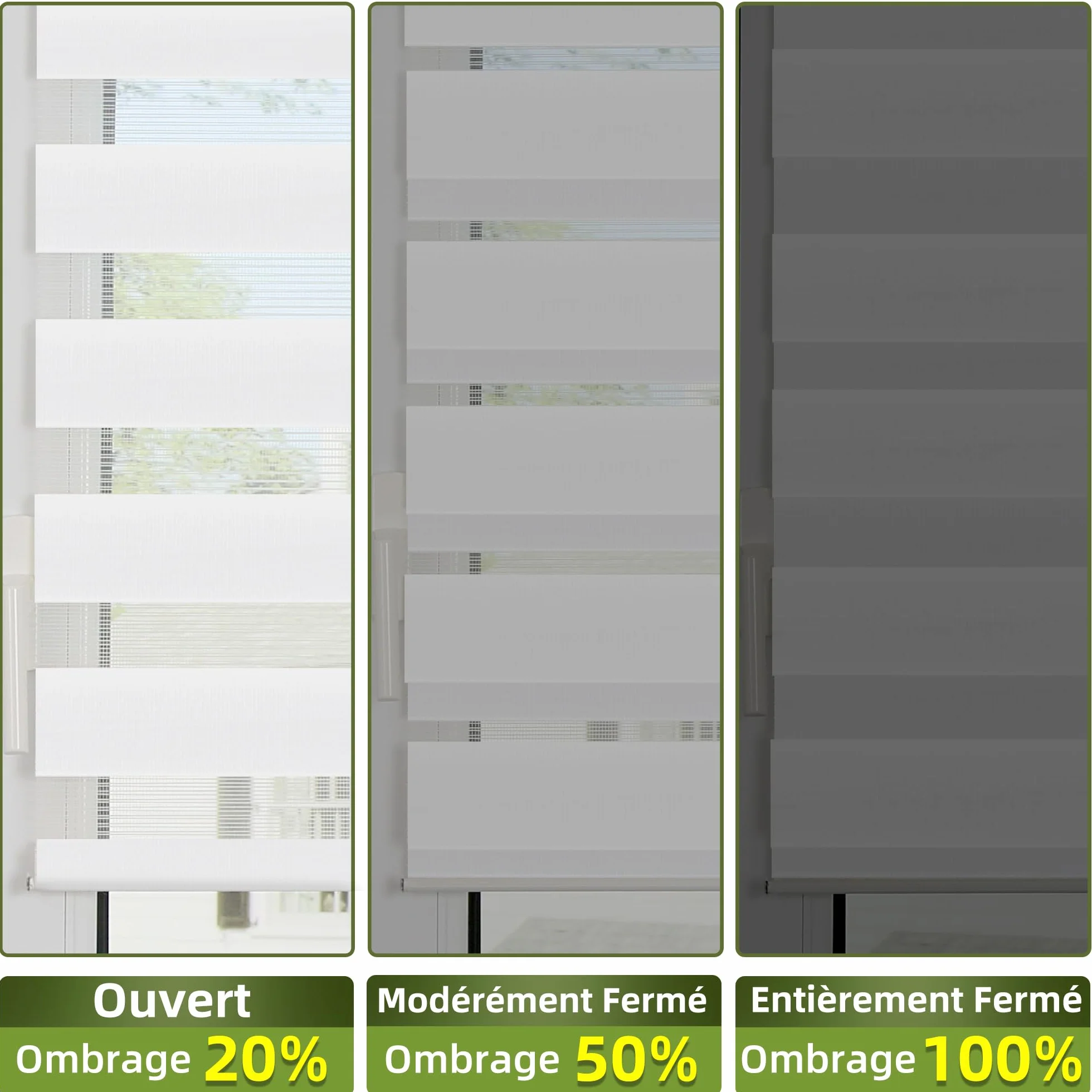 Enrouleur Jour Nuit sans Perçage Double Tissu Rideau Occultant 40x150 cm Blanc