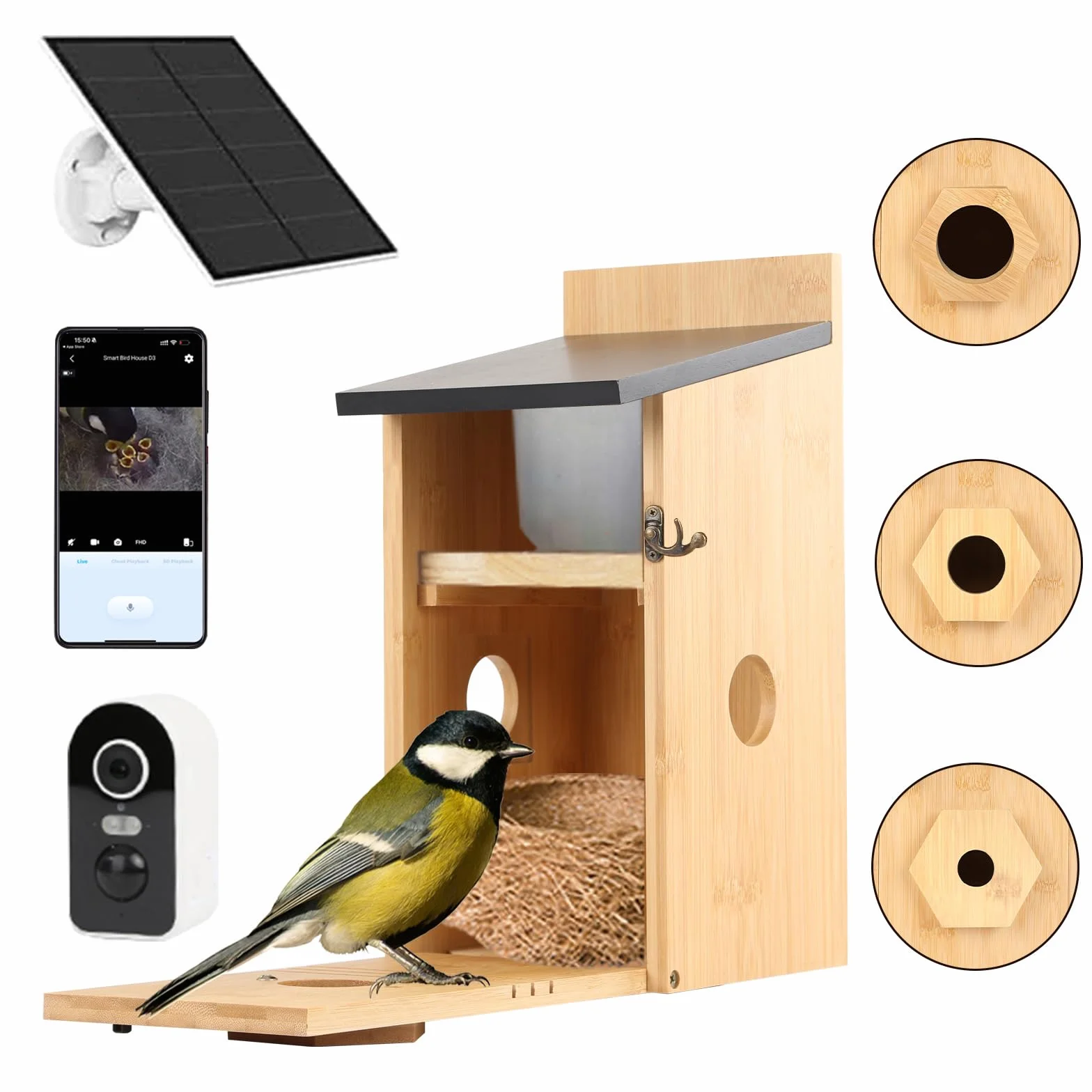 Nichoir Oiseaux avec Caméra 5MP HD WiFi 2.4G Vision Nocturne Exterieur
