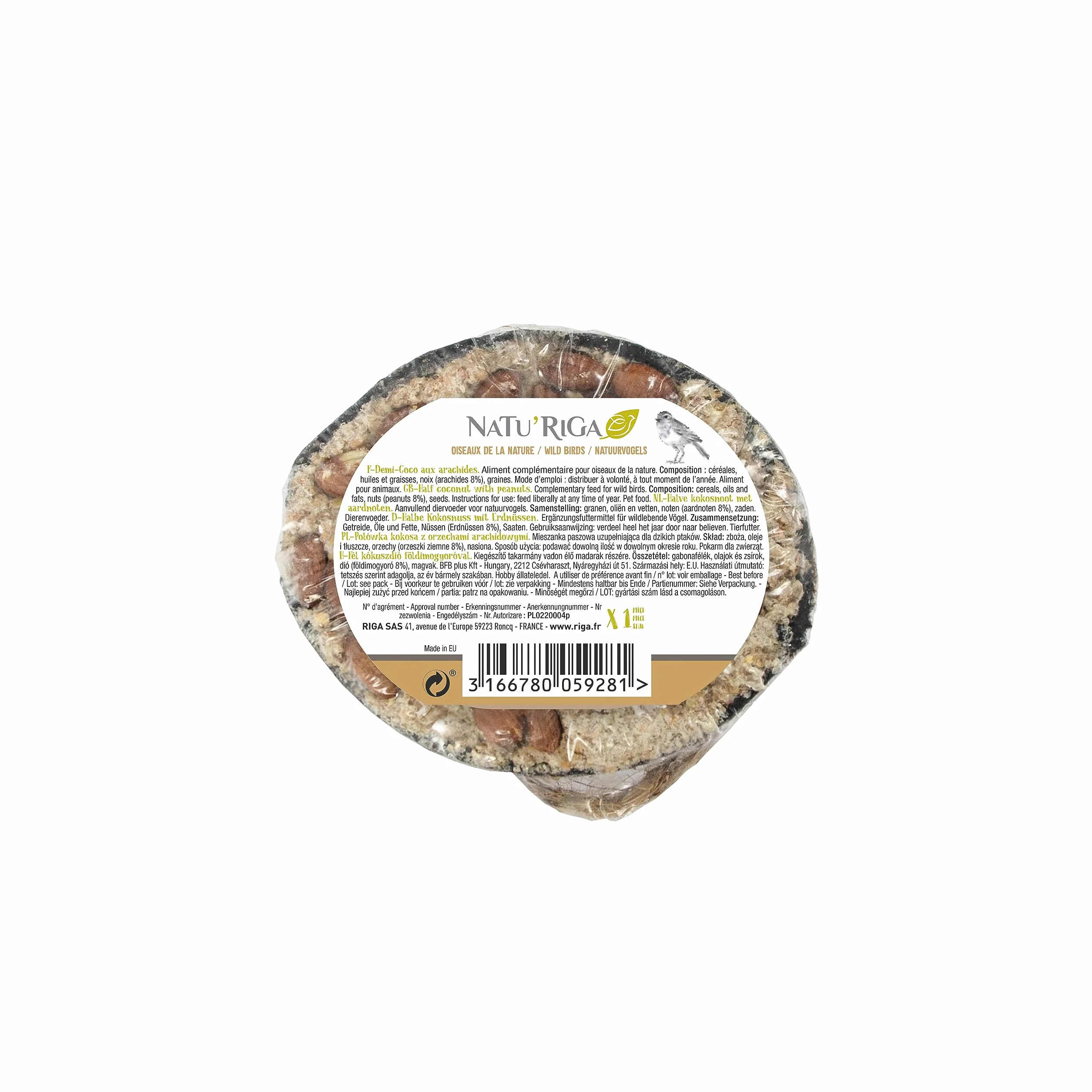 NATU'RIGA Demi Coco Aux Arachides Nourriture Oiseaux Extérieur 250G