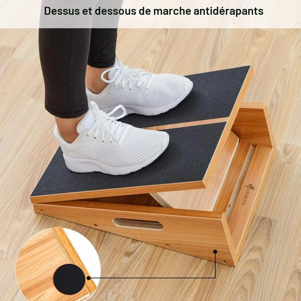 Planche inclinée réglable en bois, bande de résistance incluse, poignée latérale