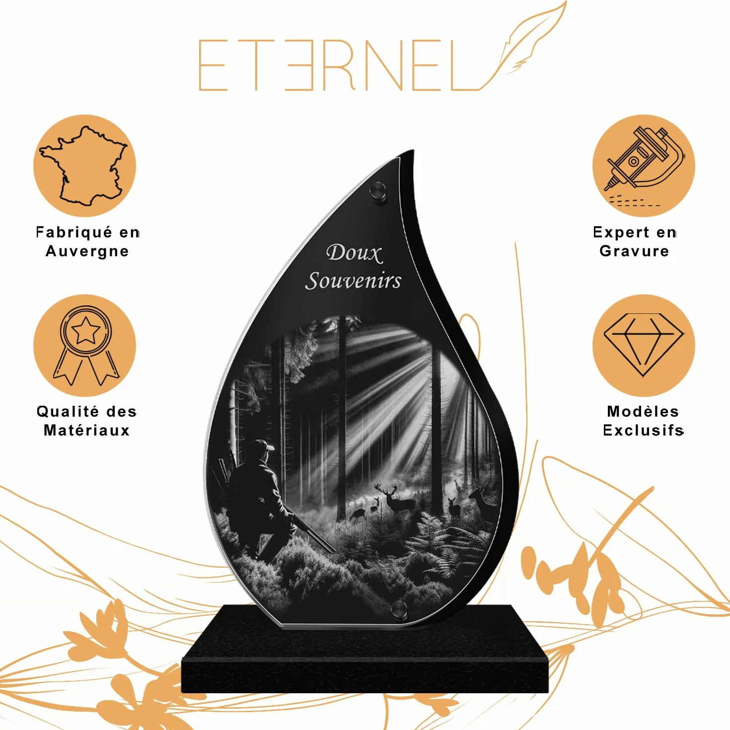Plaque Funéraire Personnalisée Lueur ETERNEL - Fleurs Rose Pivoine Gravée au Laser pour Hommage Tombale