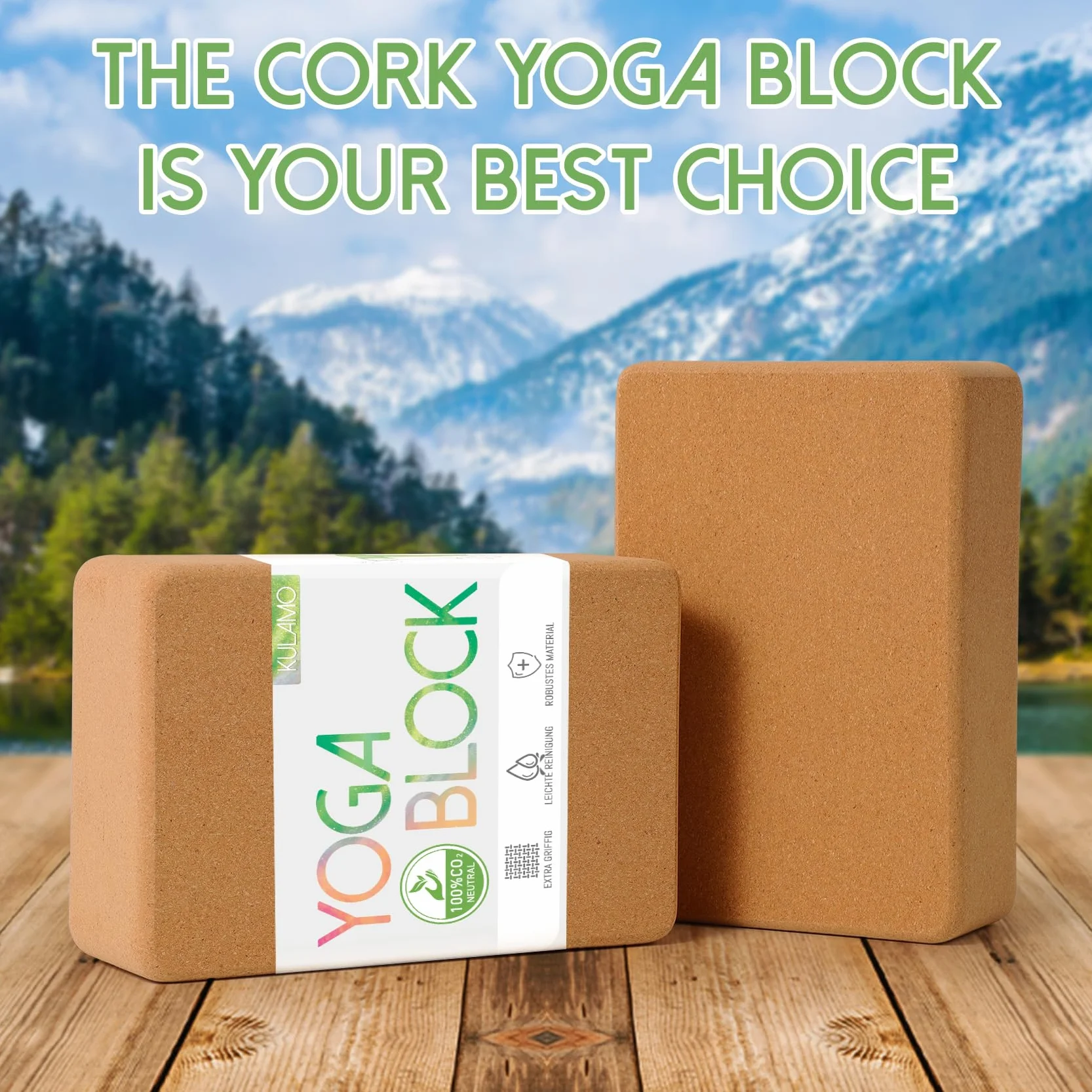 Lot de 2 blocs de yoga en liège - Bloc de yoga en liège naturel - Bloc de yoga pour fitness, pilates, étirement et méditation - Bloc de yoga pour la régénération, le dos, les exercices d'étirement
