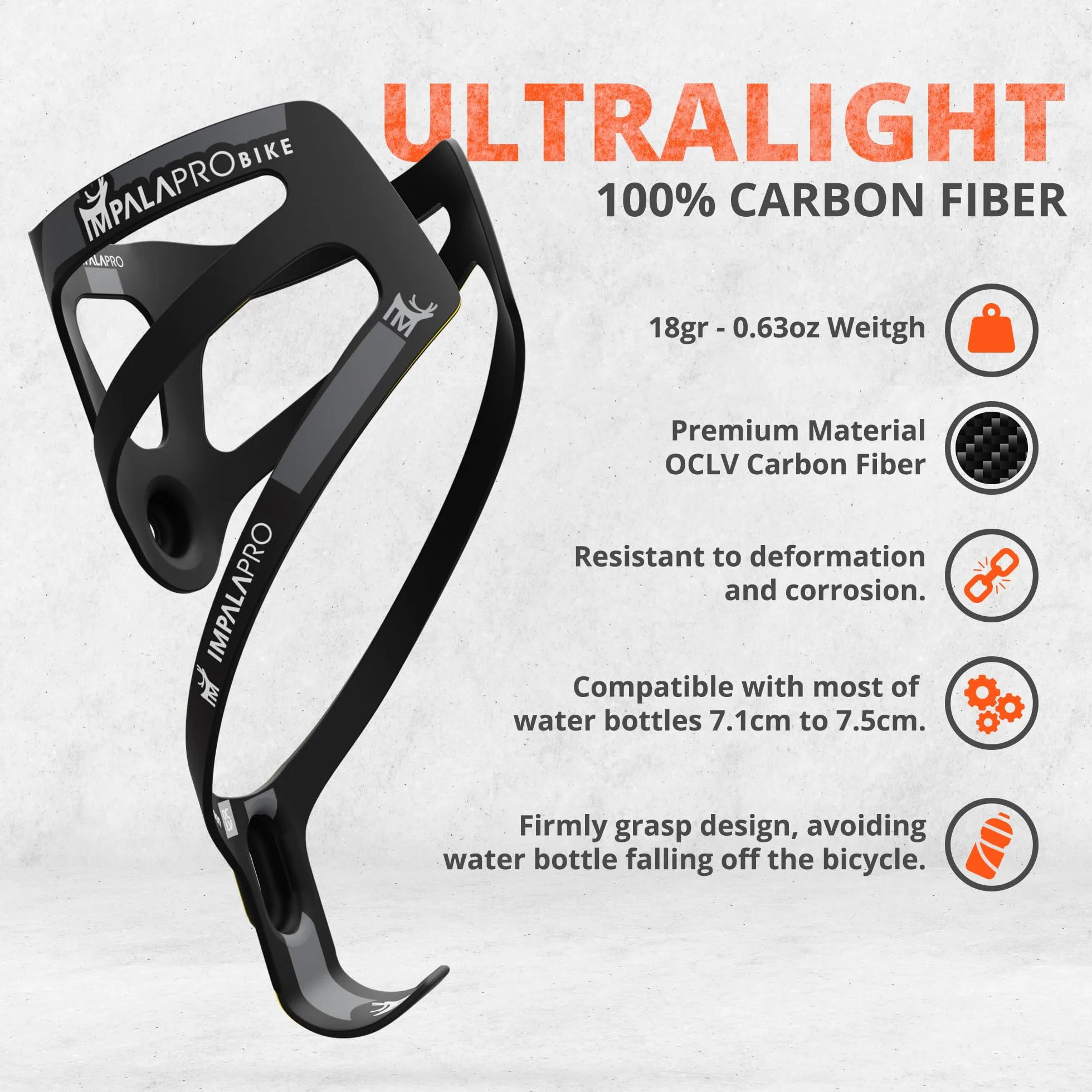IMPALAPRO Porte Bidon Carbone Léger Et Durable 18gr - Porte Bidon Velo Universelle pour VTT Et Vélo De Route - Porte Gourde Velo - Porte Bouteille Velo - Porte-gobelet Vélo (Noir)