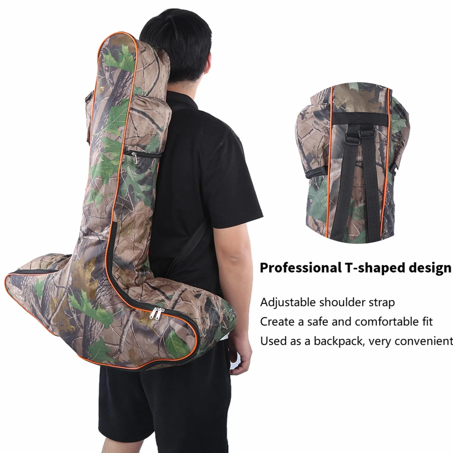 Sac de Rangement pour Arbalète, Sac à Arc en Forme de T avec Bretelles Réglables et Poches à Double Fermeture éclair, pour étui de Chasse au Tir à l'arc et Compétition en Plein Air