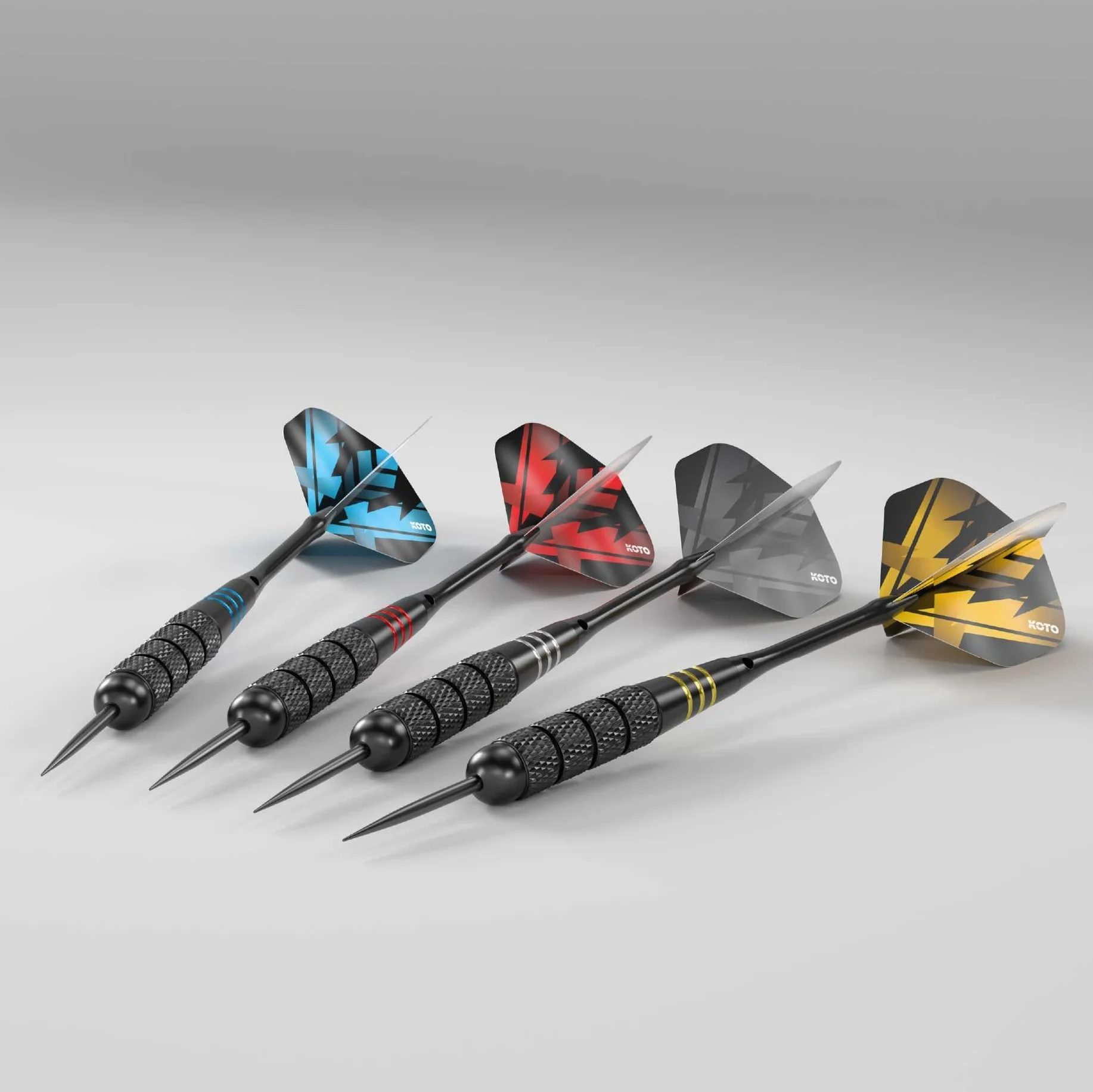 KOTO - Brass Multiset, 12 Darts Fléchettes en Laiton Revêtu Noir (23 G.), 4 Sets Flights (100 Microns), Shafts, Étui