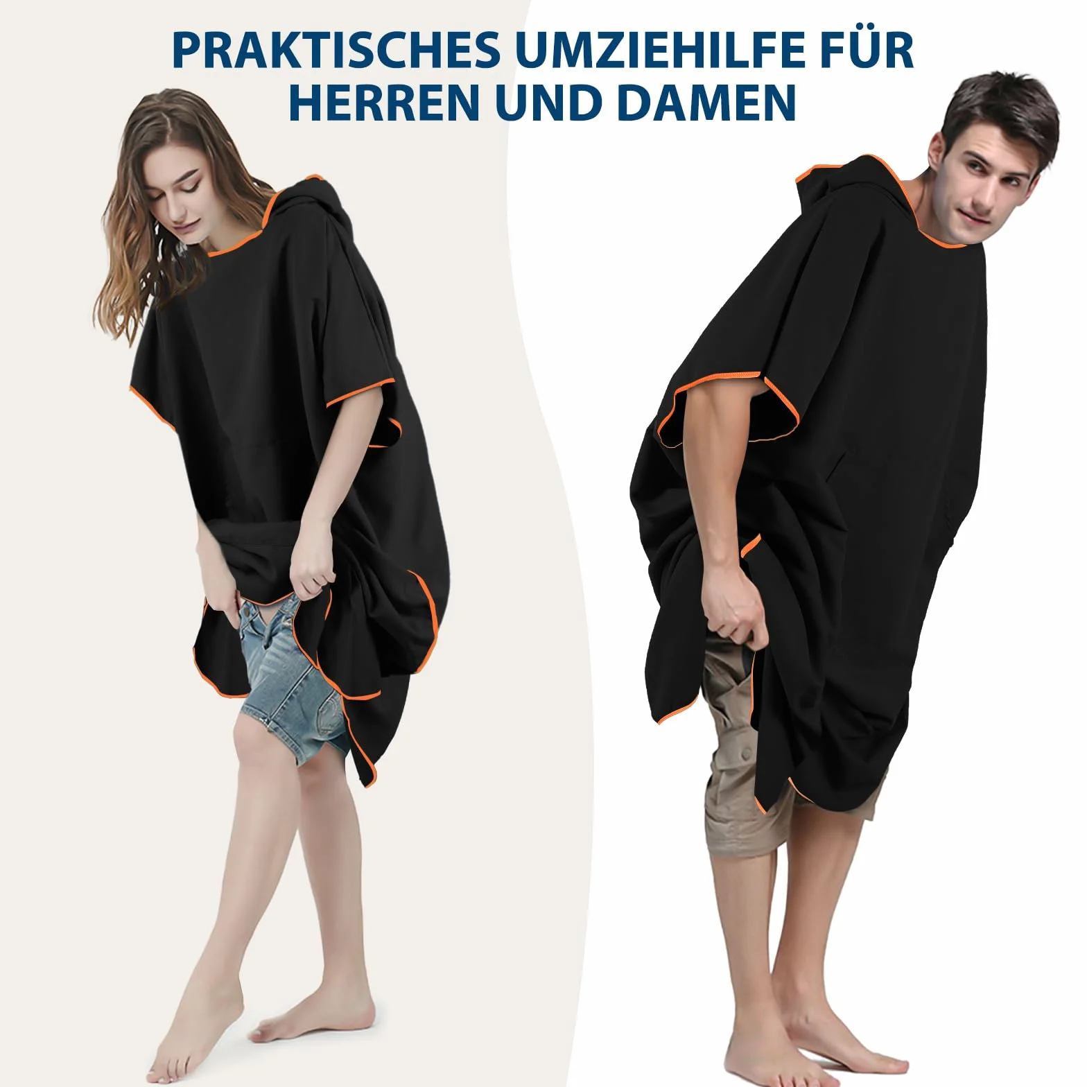 KUOGAS Poncho de Serviette, Poncho de Douche à Séchage Rapide en Microfibre (Noir, Medium)