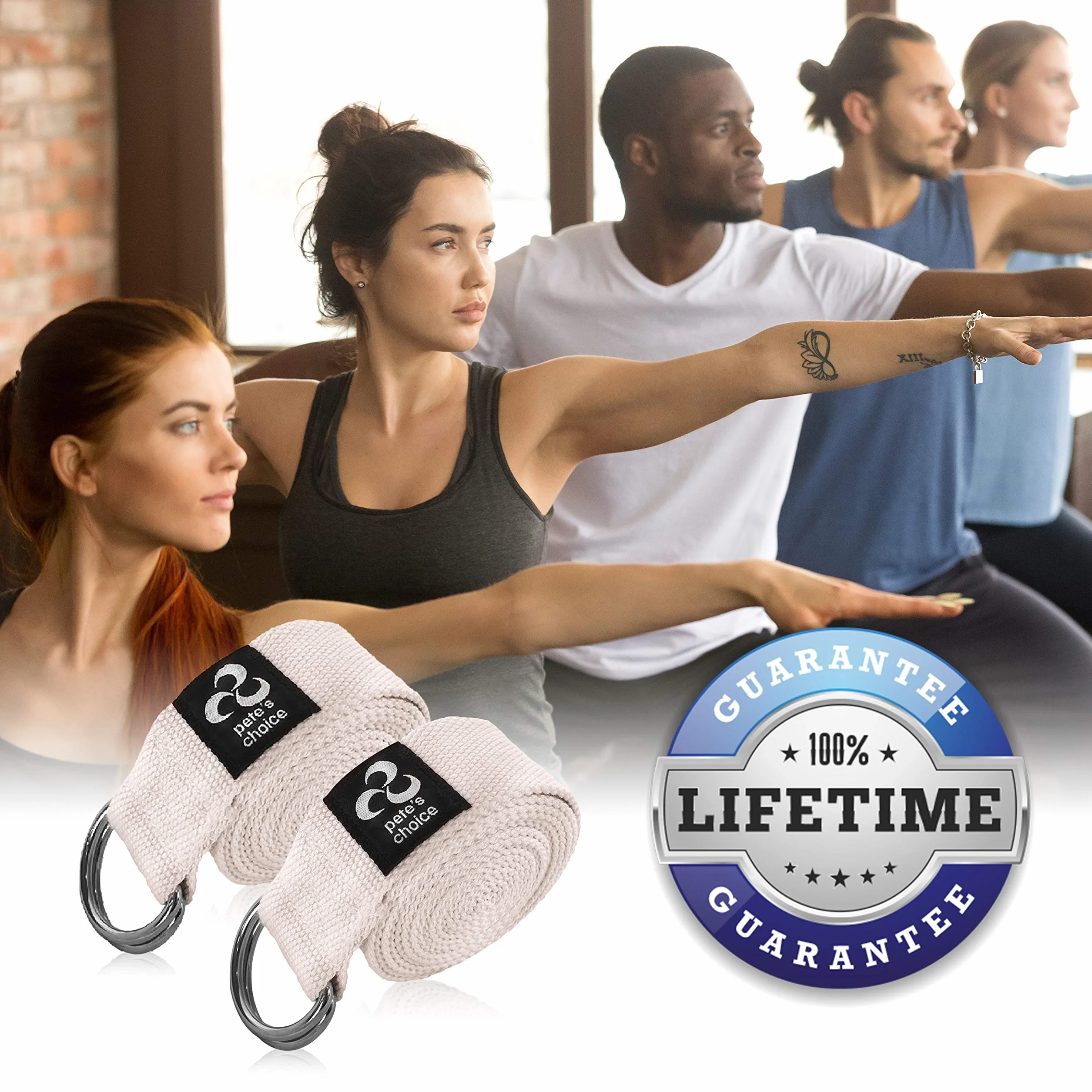 Lot de 2 sangles réglables de 2,4 m – Anneau en D durable pour pilates et exercices de gym | Maintient des poses, étirement, améliore la flexibilité et maintient l'équilibre | eBook inclus
