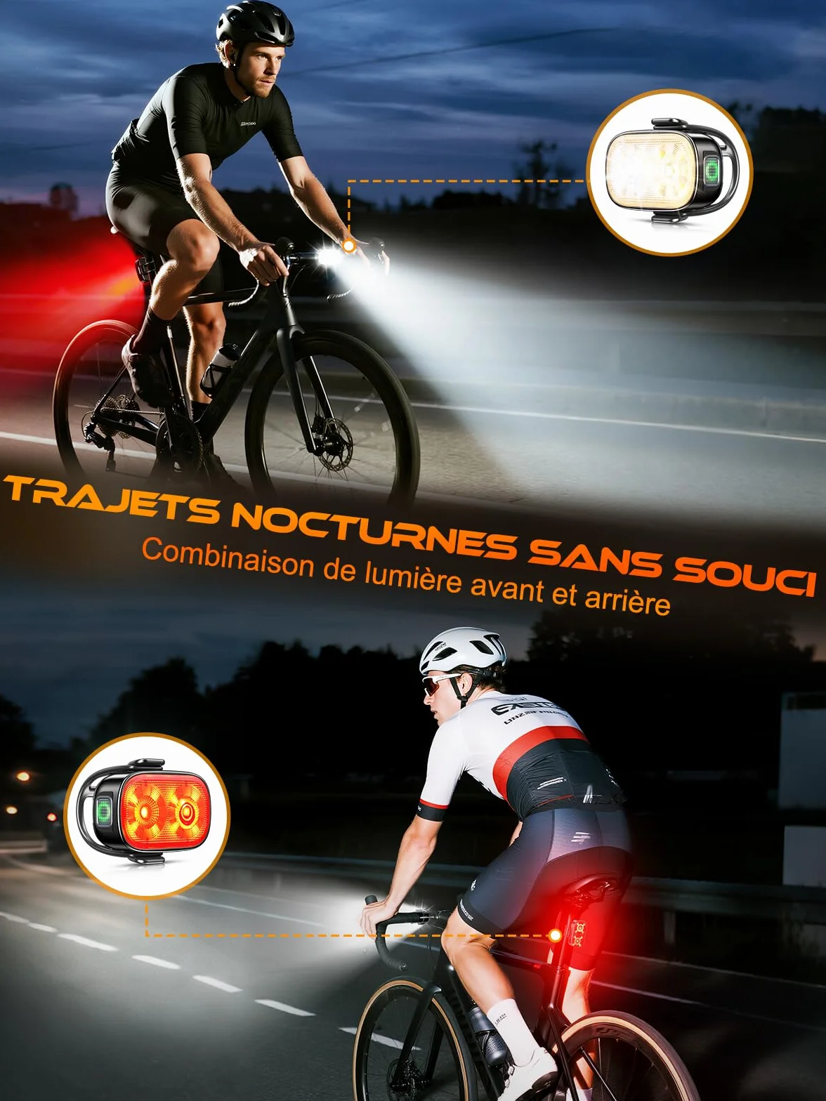 ISEYOU Lumiere Velo Avant et Arriere, Ultra Slim Eclairage Velo Rechargeables USB-C, 5+6 Modes Lampe Velo LED Puissantes, Étanche IP65 Phare Velo Catadioptres pour Nocturne Cyclysme VTT, VTC