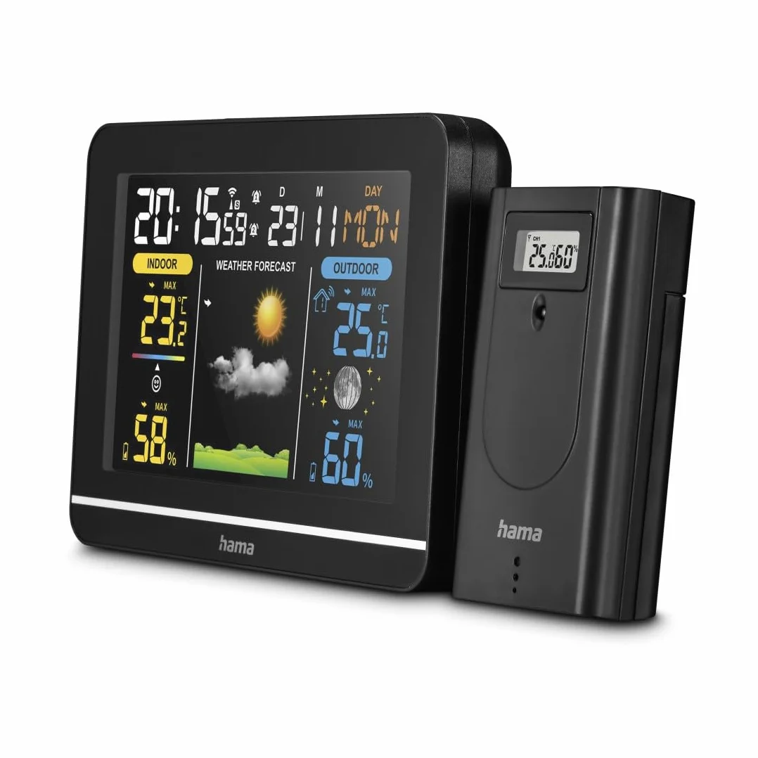 Hama Station météo avec capteur extérieur thermomètre hygromètre alarme gel prévisions horloge radio-pilotée DCF
