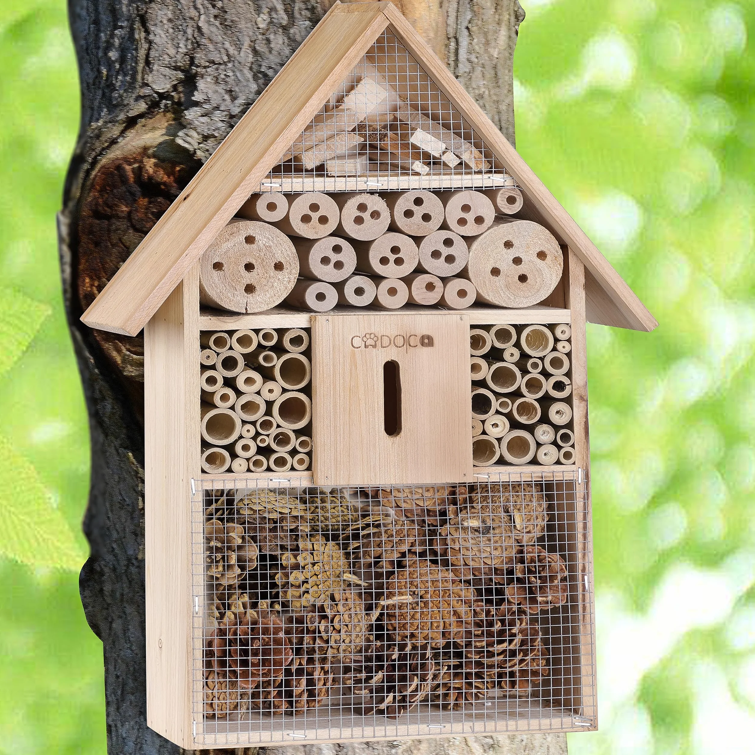 Hôtel à Insectes XXL en Bois Naturel 48x31x10 cm Maisonnette abri Refuge pour Abeille Coccinelle Papillon