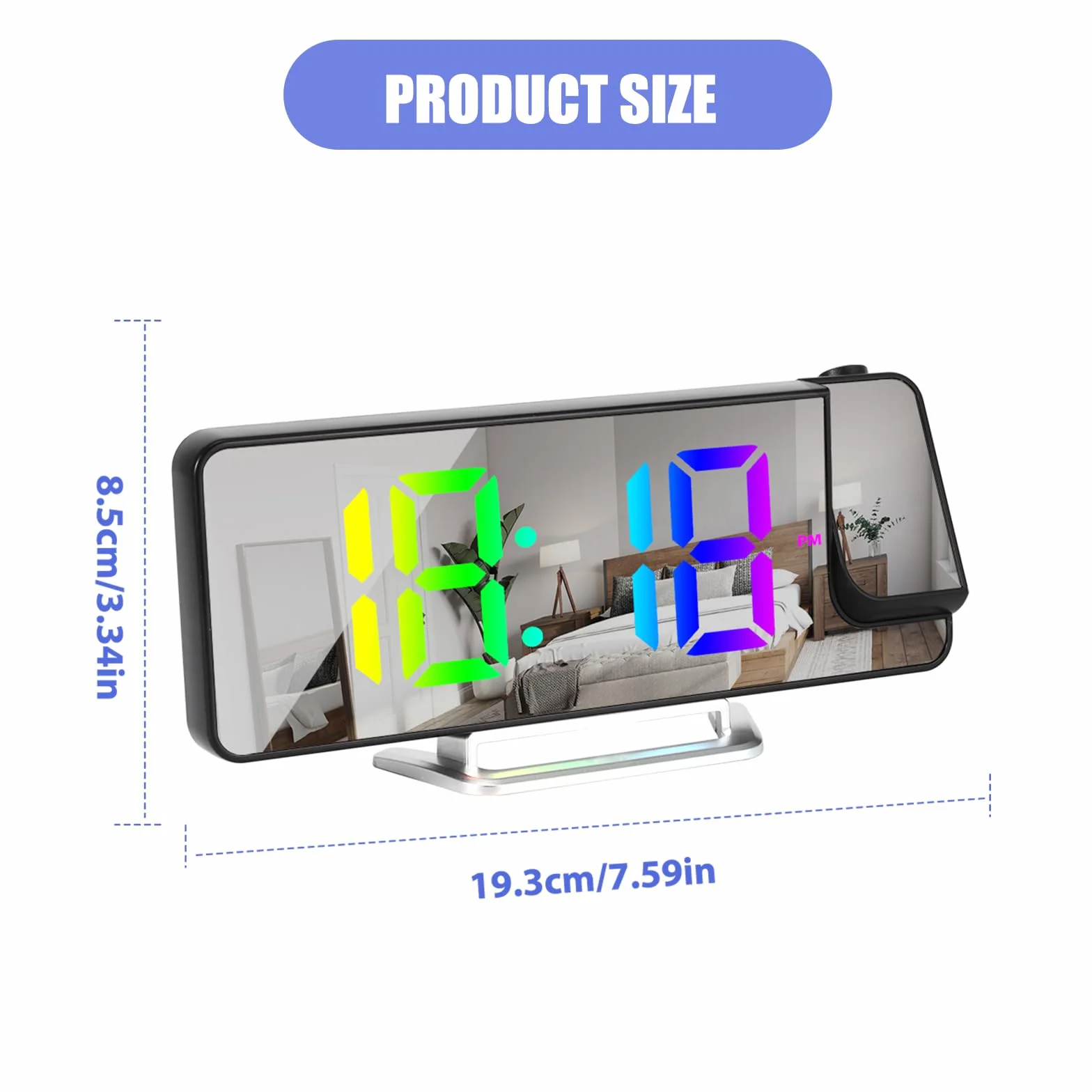 Réveil Projecteur LED 8,1" RGB, Projection Rotative 180°, Double Alarme 12/24H, Recharge USB