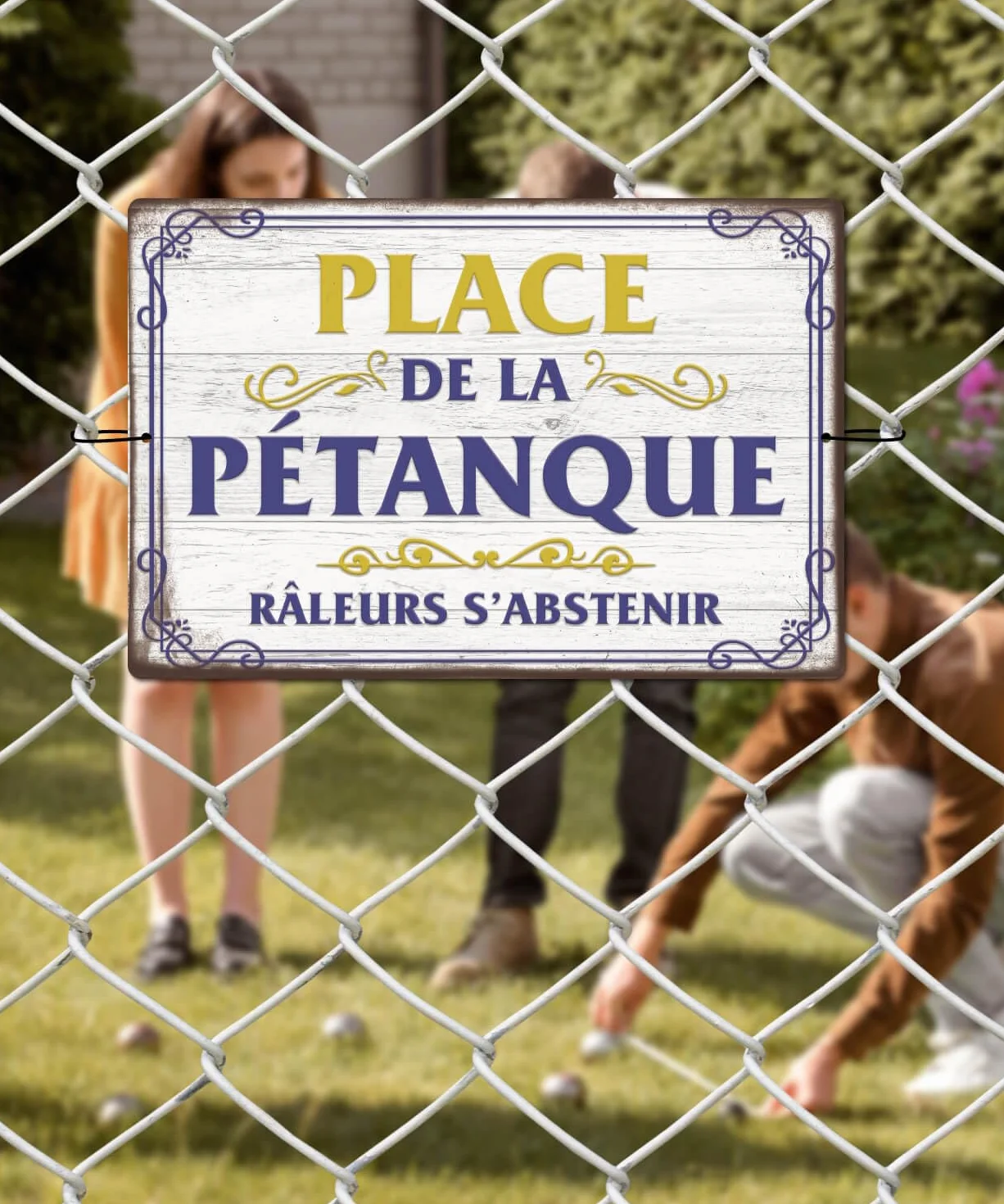 Plaque Métallique Place de la Pétanque 30x20 cm Panneau Vintage Aluminium Jardin Terrasse