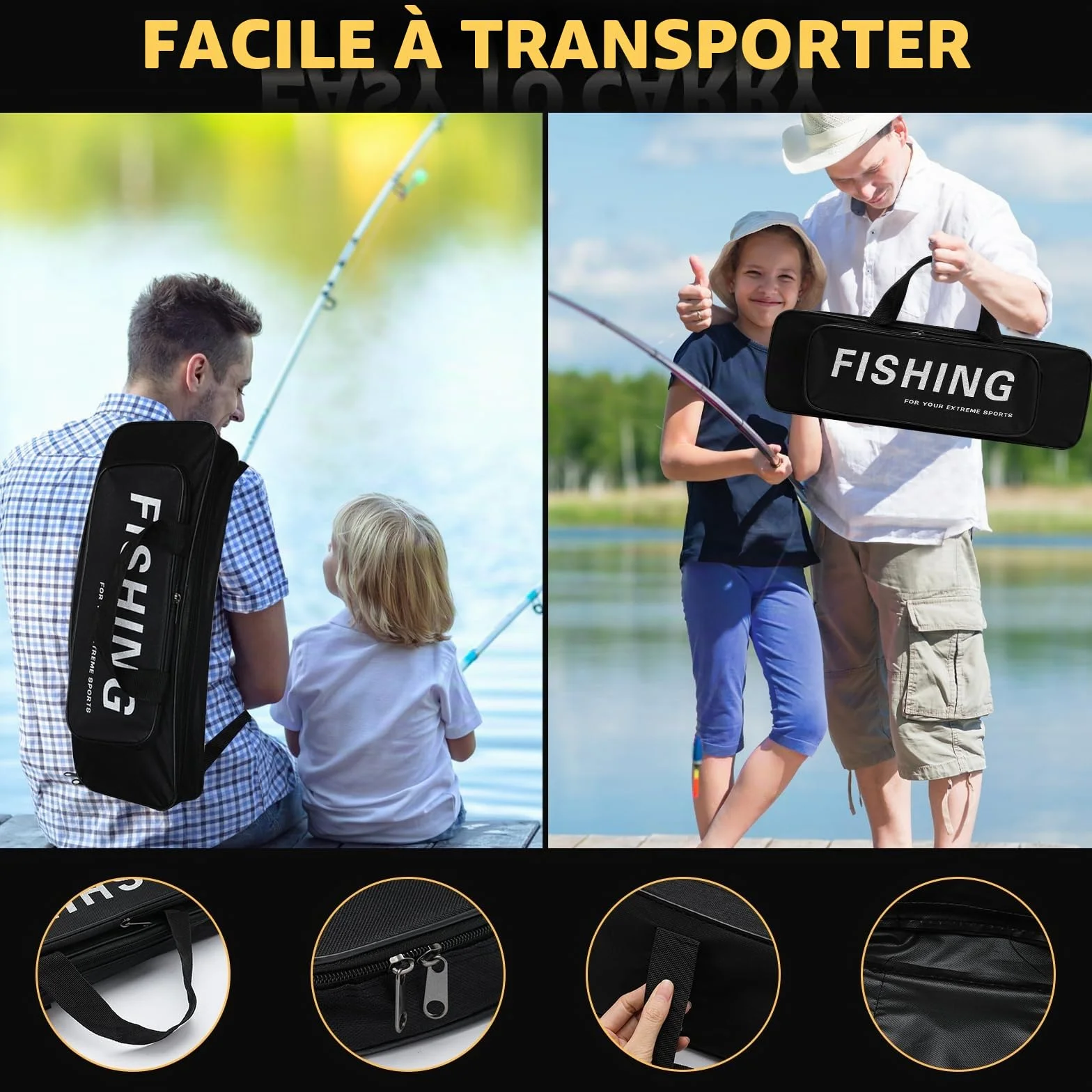 Canne à Pêche Télescopique 2,1m Fibre de Carbone Kit avec Moulinet, Ligne, Leurres, Sac