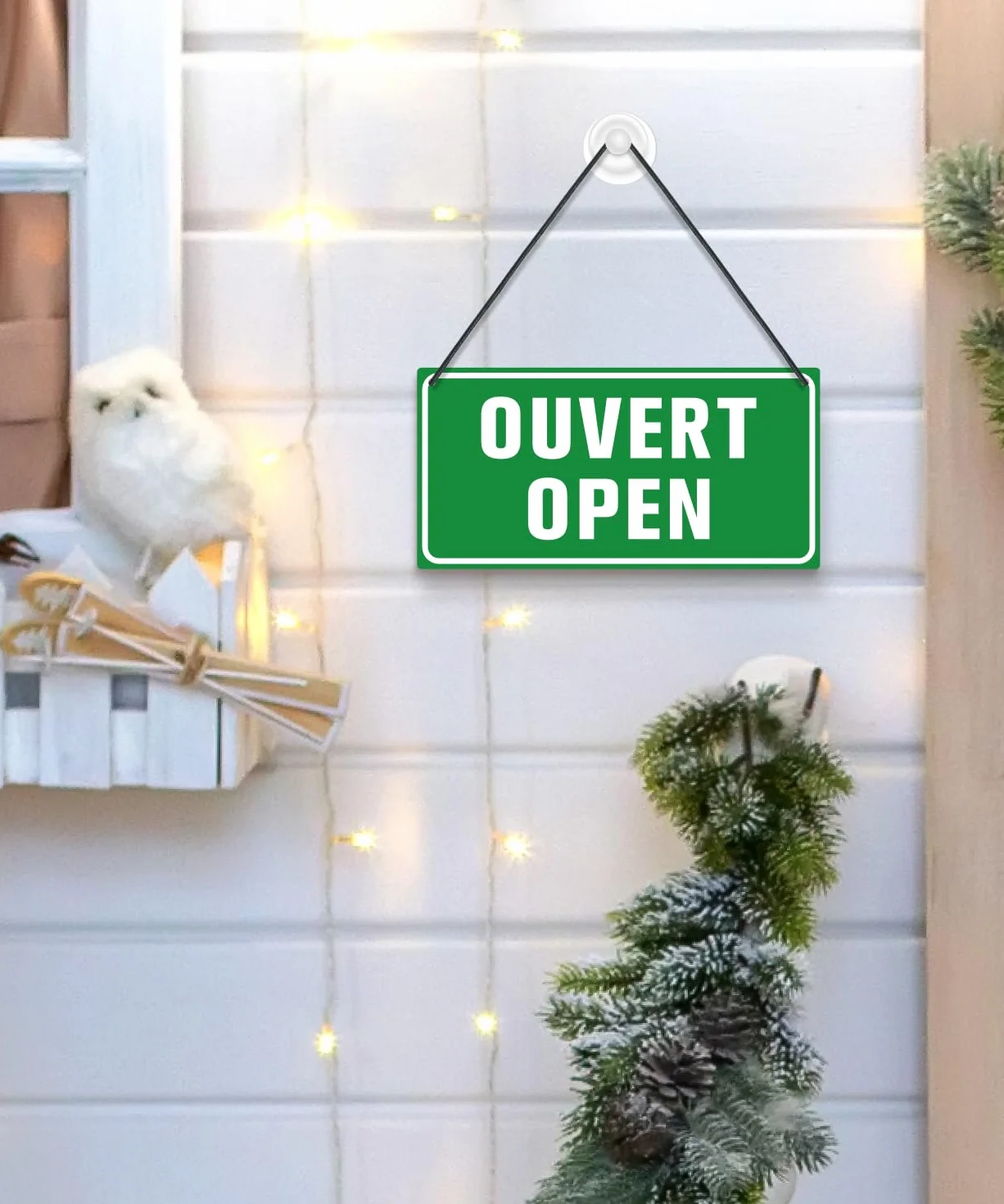 Panneau Ouvert/Fermé Recto-Verso en PVC, Plaque de Porte Bilingue Anglais Français, Enseigne de Boutique