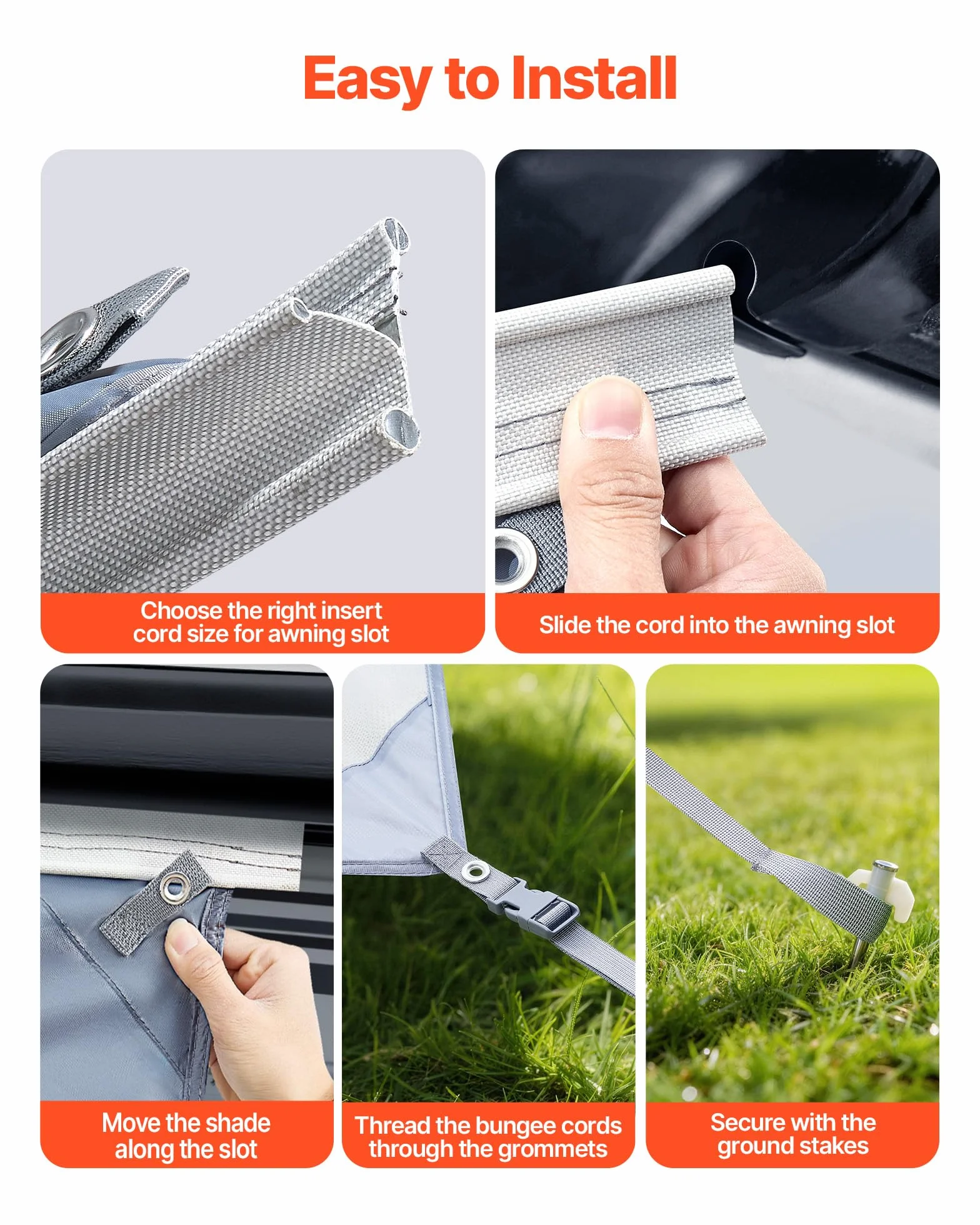 VEVOR Paroi Avant pour Store de Camping-Car de 2x4,3 m, Façade de Store Compatible avec Auvent de 4,5 m, Pare-Soleil pour Caravane Camping Voyage, en Maille Polyester Respirant, Double Couture