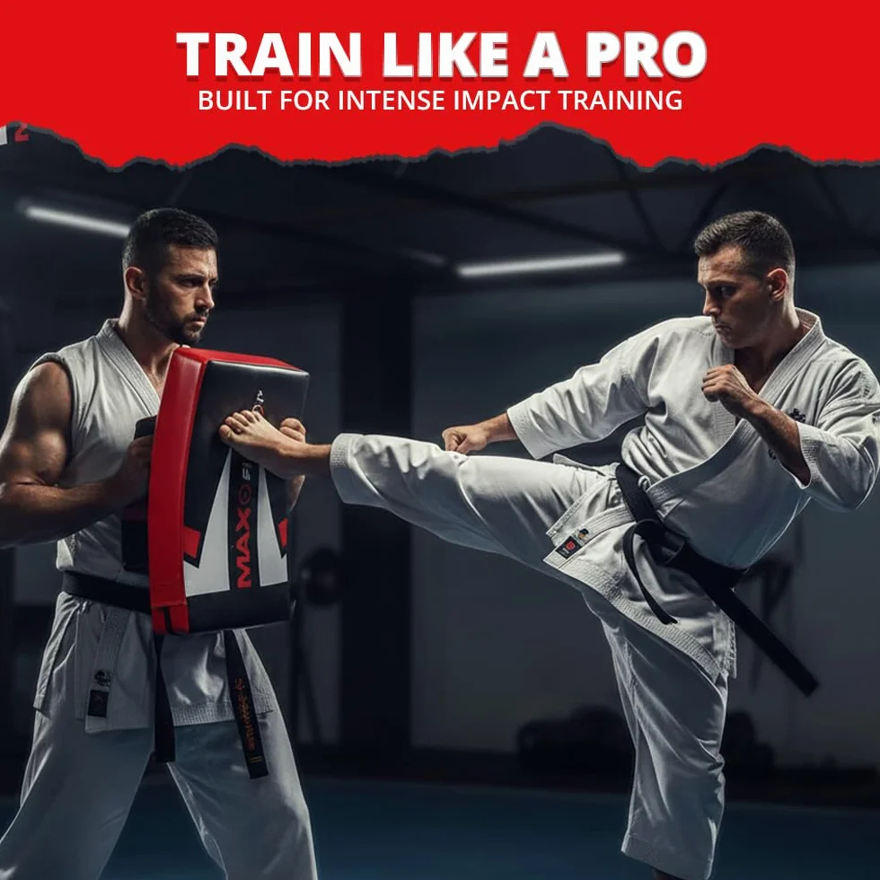MAXSTRENGTH Bouclier de frappe professionnel pour entraînement de kickboxing | Coussinet incurvé de Muay Thai | Idéal pour MMA, arts martiaux, karaté, taekwondo, entraînement