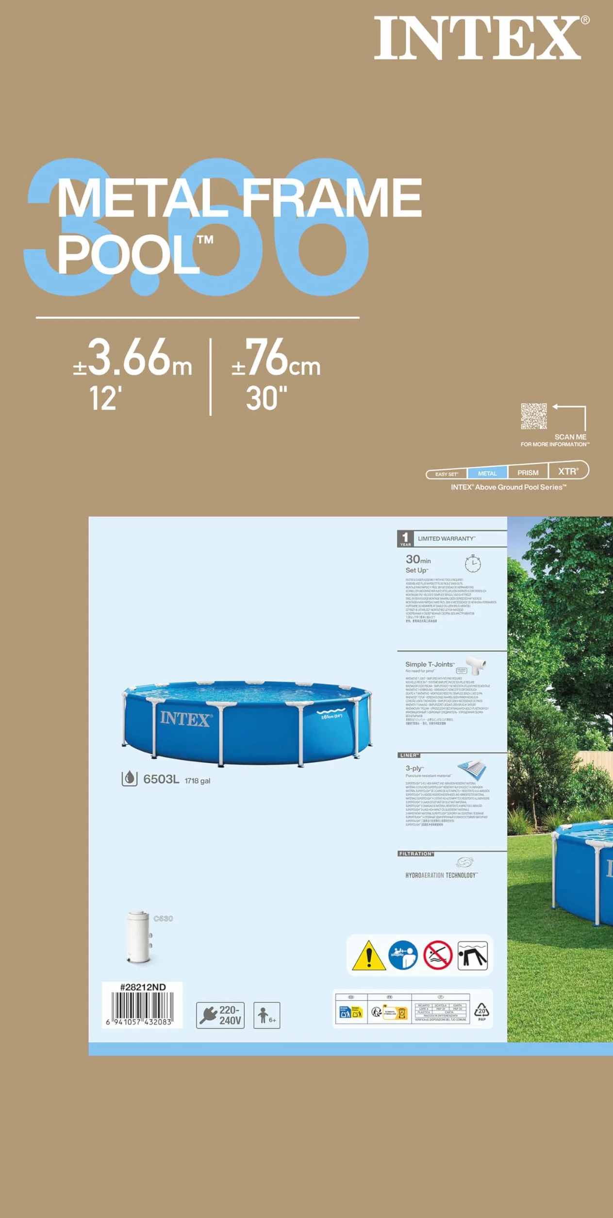 Intex Piscine 28212ND 3,66 m x 76 cm Structure métallique Pompe Filtration