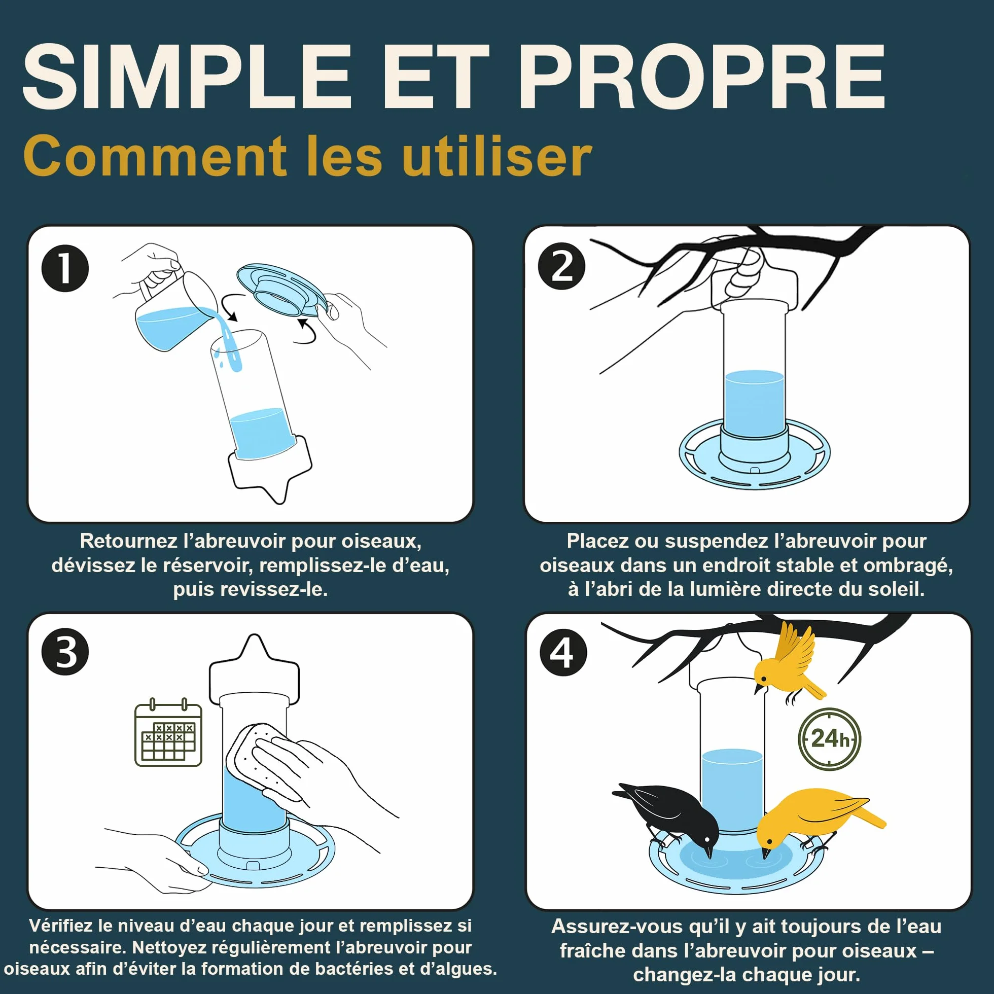 SWISSINNO Abreuvoir pour Oiseaux Zug Smart Birds Bleu Clair – Résistant aux UV Plastique PC et ASA Robuste – Distributeur d’Eau Balcon Terrasse Jardin