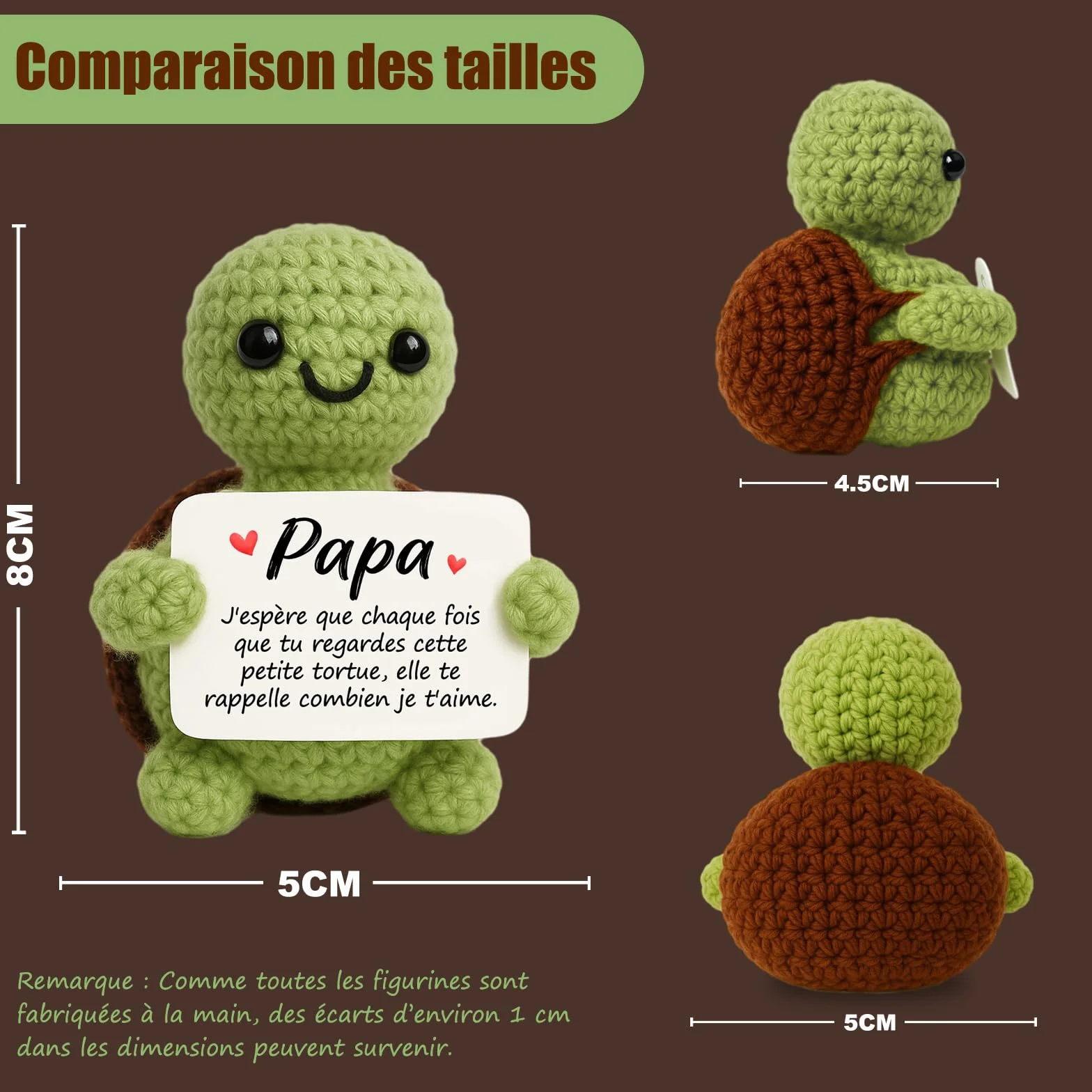 Tixlux Cadeau Papa, Tortue Positive Fait Main, Décoration Bureau Maison