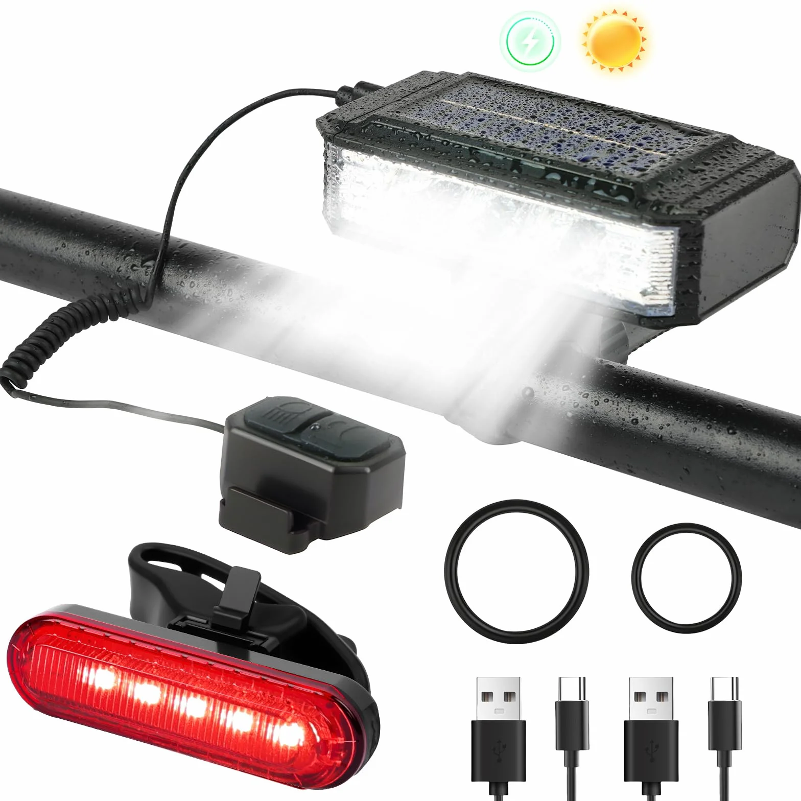 Lumiere Velo Avant et Arrière, Éclairage Avant et Arrière pour Vélo Rechargeable USB, Lampe Velo LED Lumineux, 5+4 Modes pour VTT Course Cycliste Trotinette Électrique