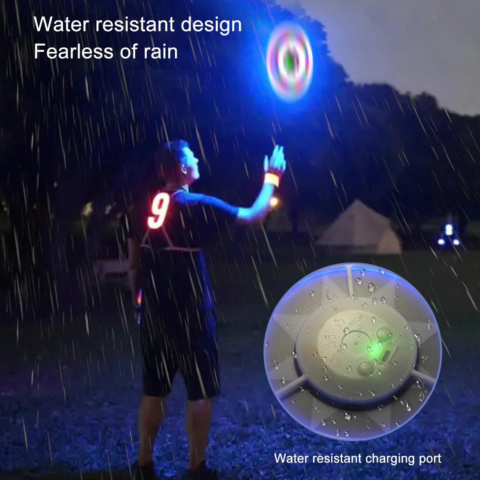 Yunir Disque Volant LED, 8 Modes de Lumière éblouissante RVB, Disque Volant étanche et Rechargeable, Cadeaux D'extérieur pour Hommes, Garçons, Adolescents et Enfants