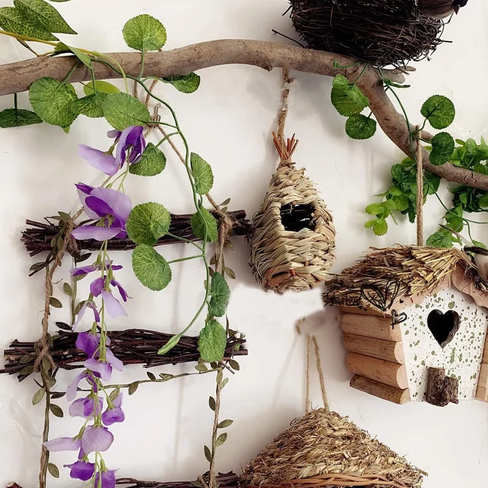 Nichoir Tissé à La Main pour Oiseaux, 2 Pièces, Nid Oiseau Suspendu pour Perroquet Canari