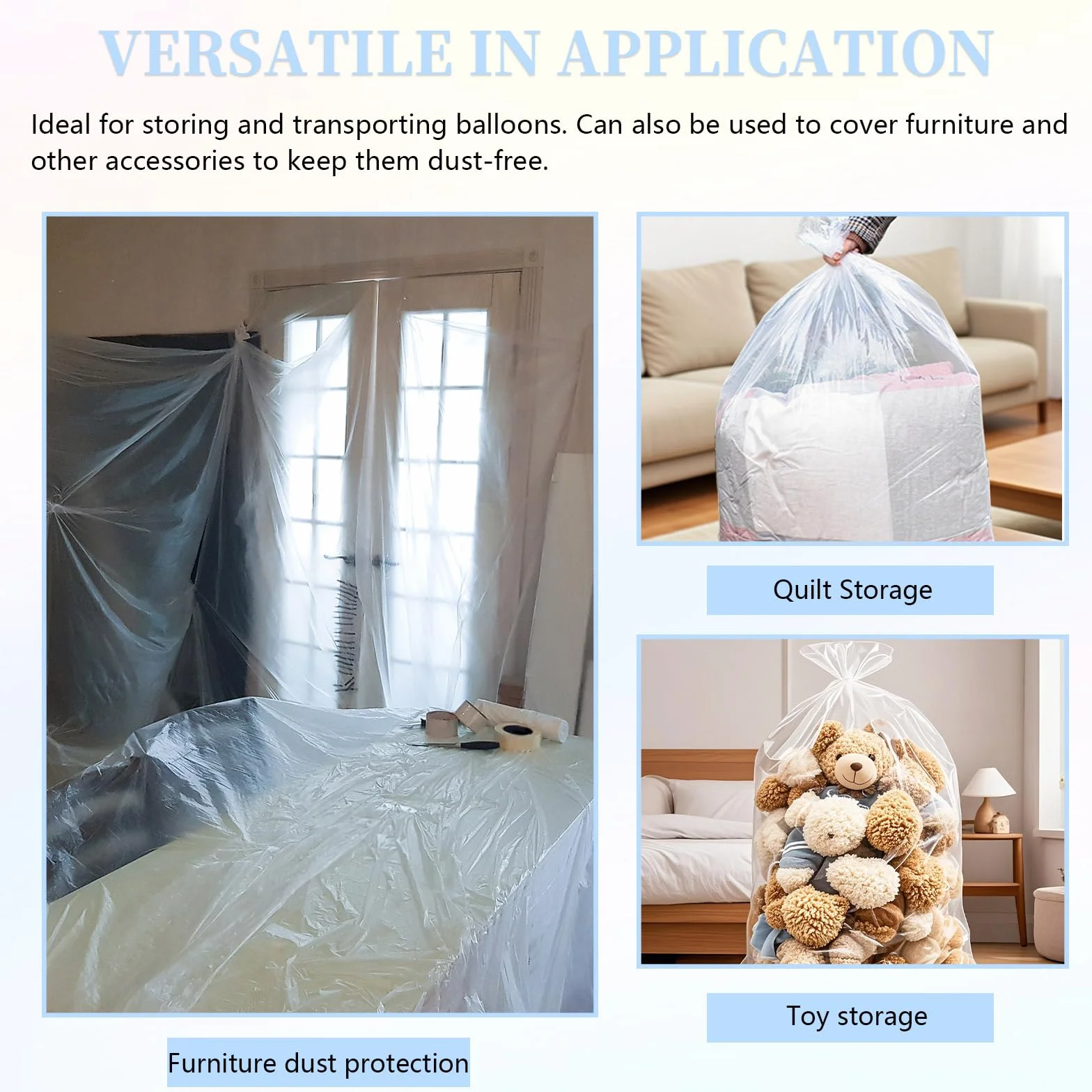 6 Pièces Sacs de Rangement pour Ballon Gonflable, 150 x 250 cm Sacs de Transport Ballon en Plastique Transparent, Sacs de Rangement en Plastique pour Meubles, Couette, Fête, et de Mariage