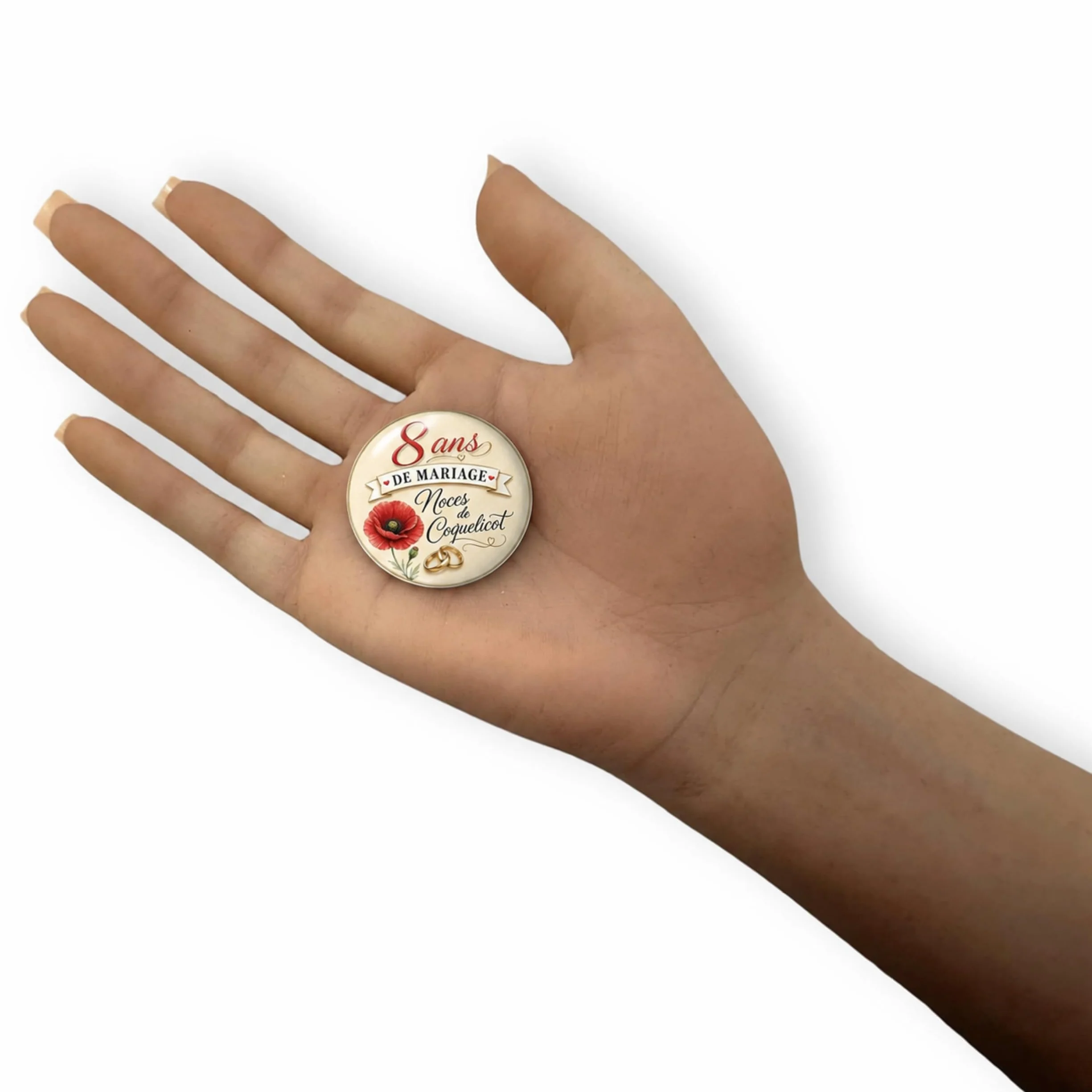 Magnet Aimant Noces de Coquelicot 8 Ans de Mariage 3,8 cm Métal Plastique