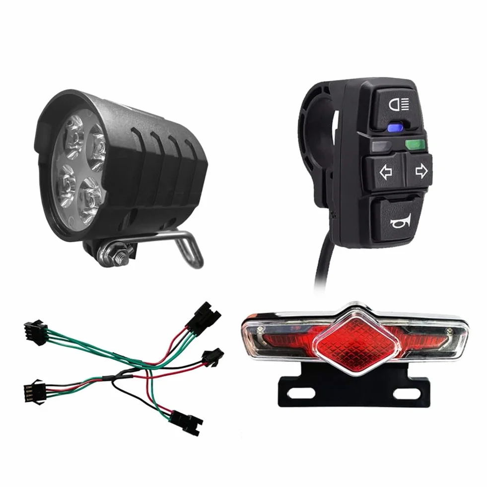 Ensemble de Feux et pour VéLo éLectrique 36V 48V 52V 60V avec DK336 Light Horn Turning Switch E-Bike Light