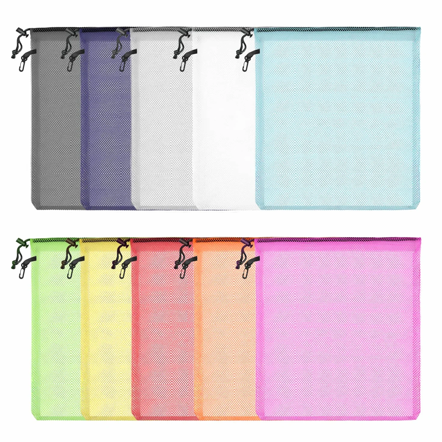 Lot de 10 sacs en maille colorée avec cordon de serrage, sac à linge, sac de rangement multifonctionnel en maille de nylon pour le sport, la natation, la plage, les voyages, la gym, le camping