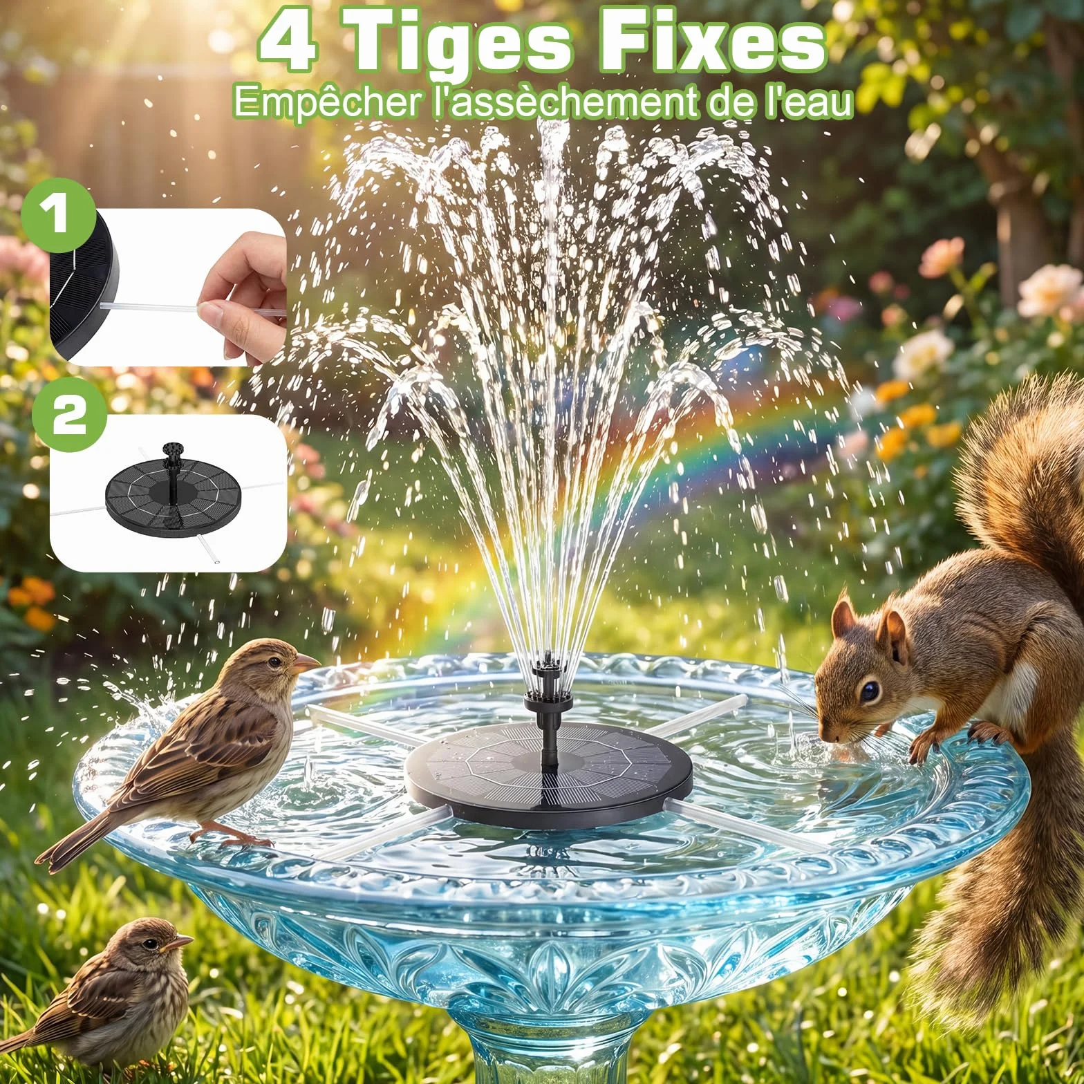 Fontaine Solaire Extérieur 3.5W Flottante Pompe Bassin avec Batterie 6 Buses Jardin