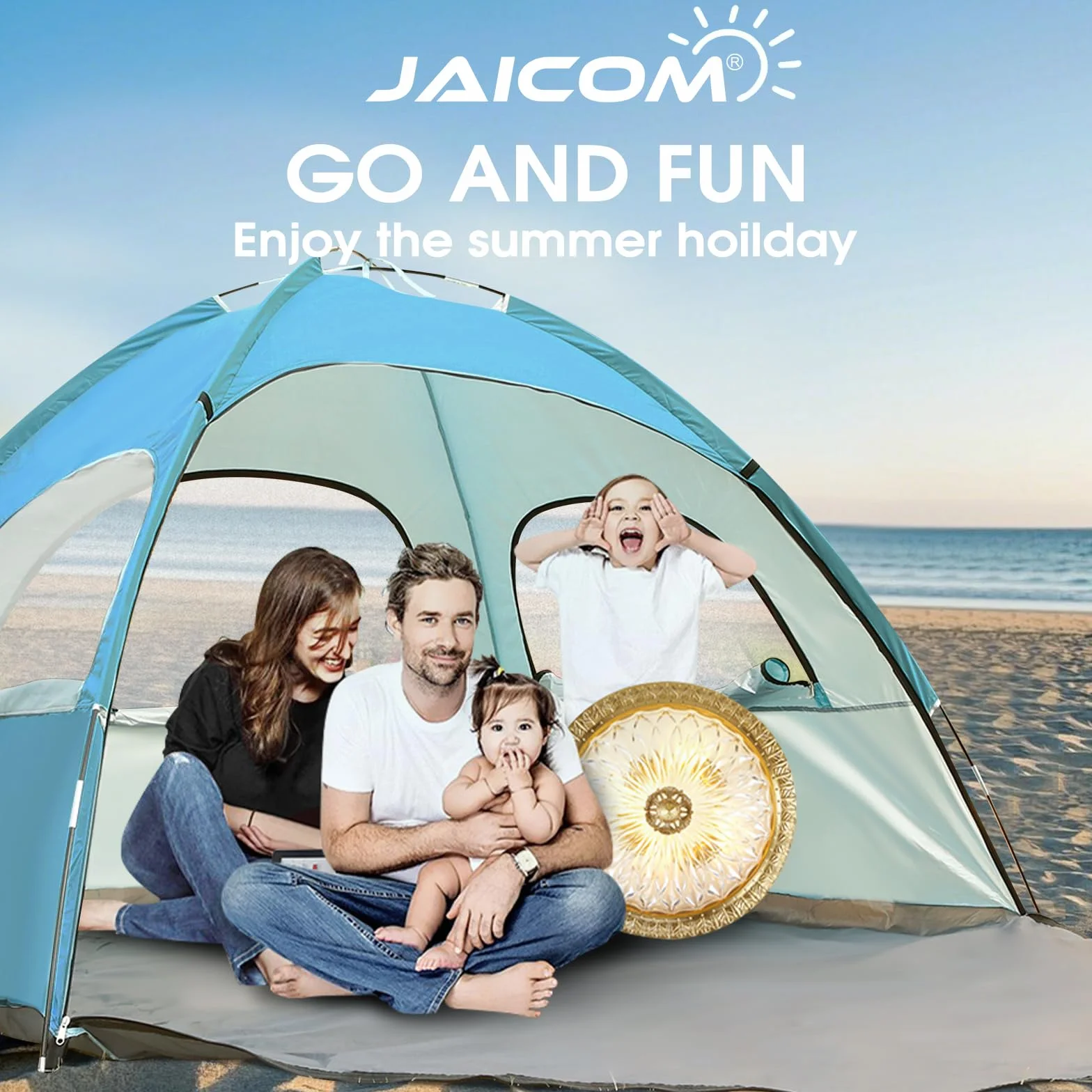 Tente de plage JAICOM pour 2 à 3 personnes, avec protection UV UPF 50+, légère, montage rapide, fenêtres aérées, famille, plage, jardin, camping