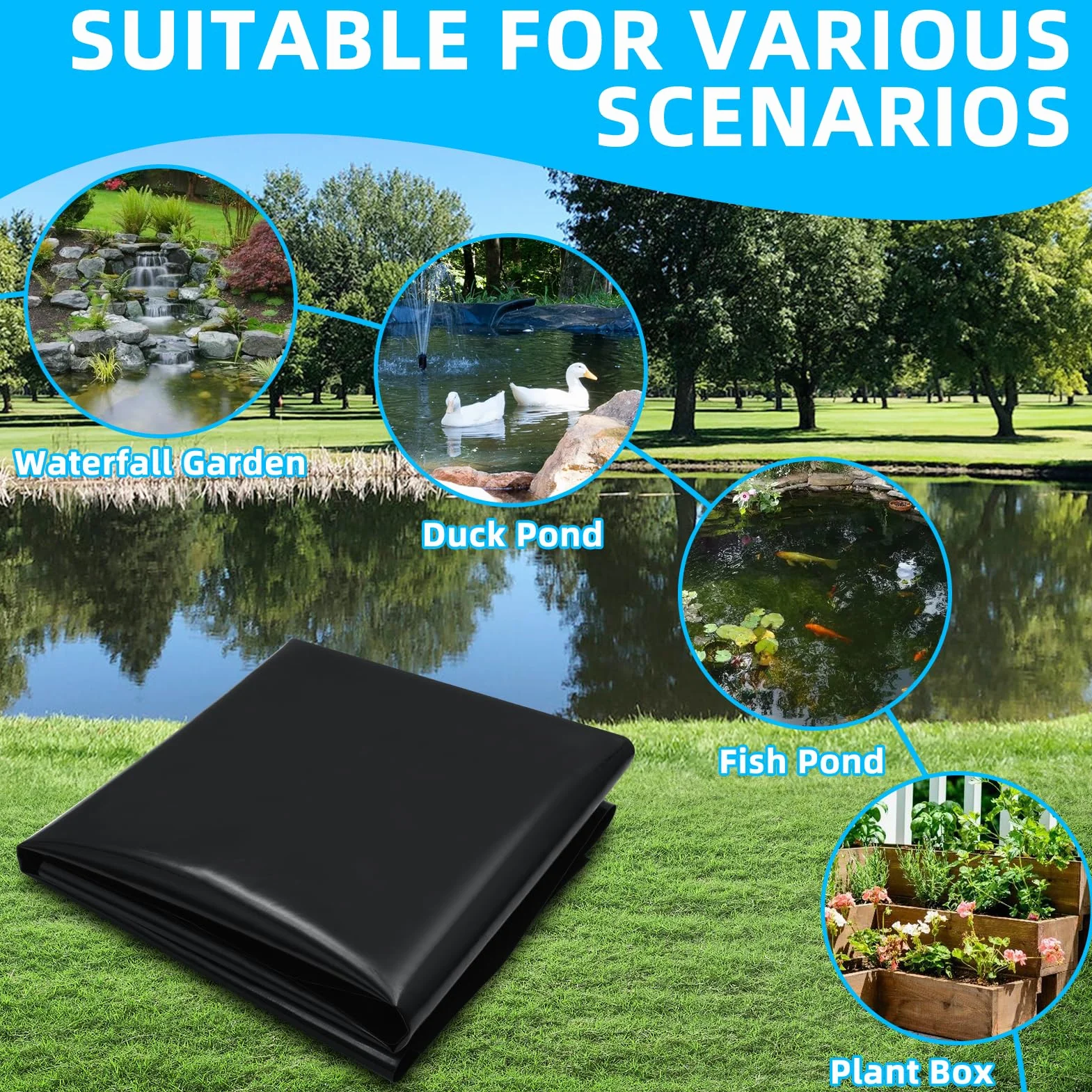 Bâche pour bassin HDPE 6x6m 0,5mm étanche résistante UV intempéries déchirures jardin poissons fontaine cascade