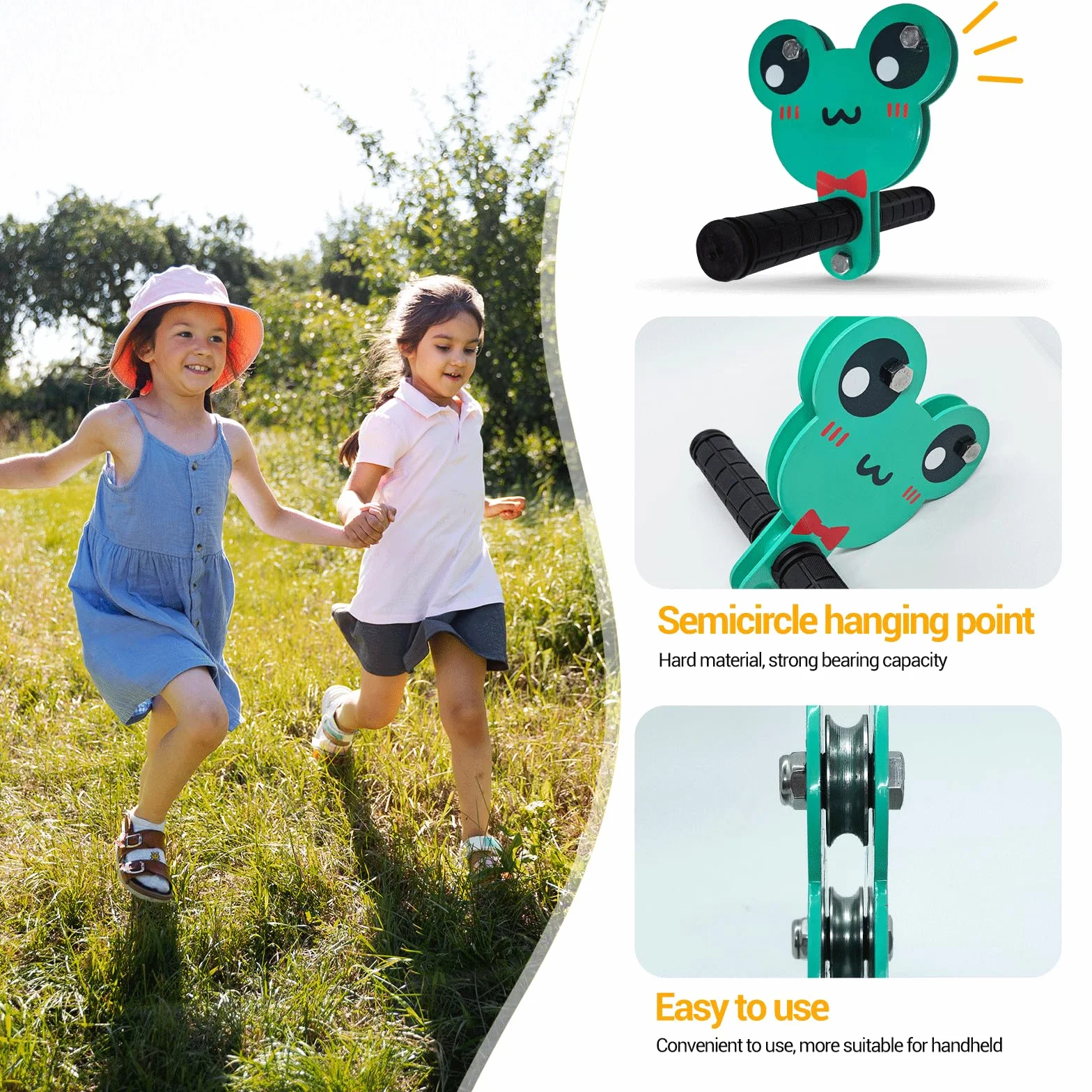 Slackline Set Tyrolienne Enfant Zipline kit 24m 80FT tyrolienne pour Enfants et Adultes, Jeu d'aventure, jusqu'à 150kg résistant, câble de sécurité et Frein à Ressort,Style Lion Orange