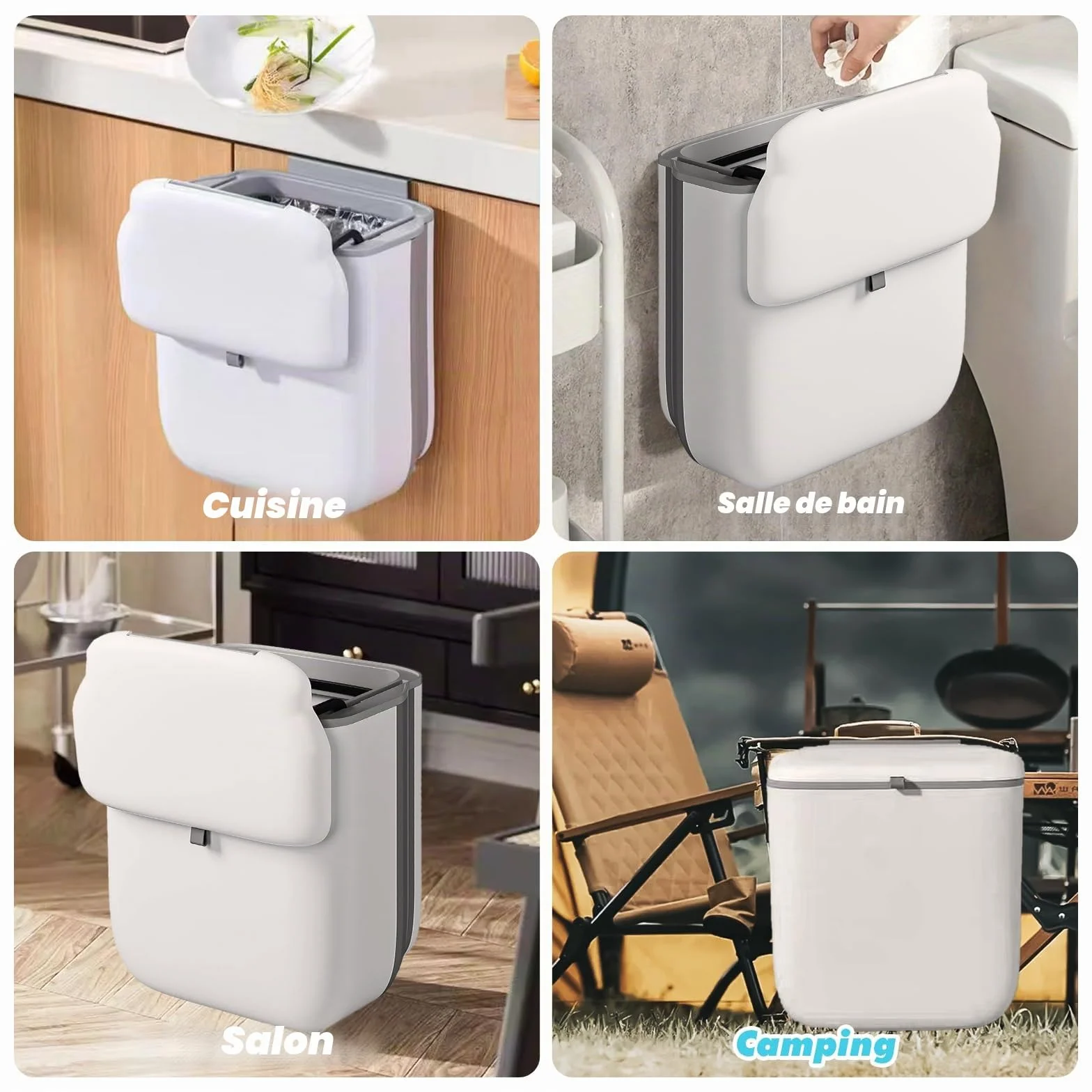 Poubelle de Cuisine Suspendue Pliable 10L Étanche avec Couvercle PP+TPA
