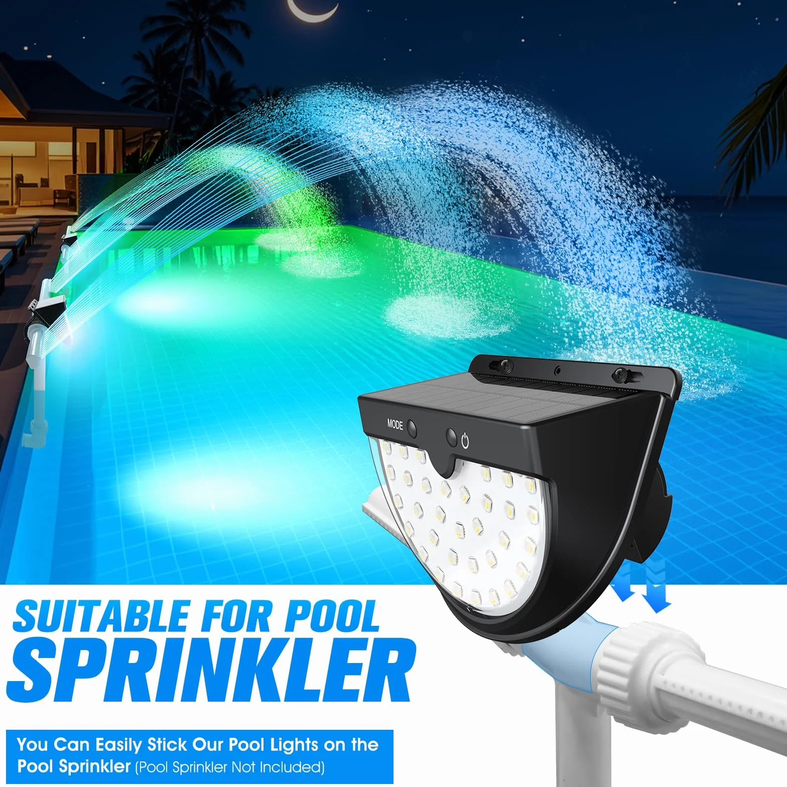 PoolLeader Lumiere Piscine Solaire, Éclairage Piscine Sans Fil LED Multicolore Étanche Antichoc