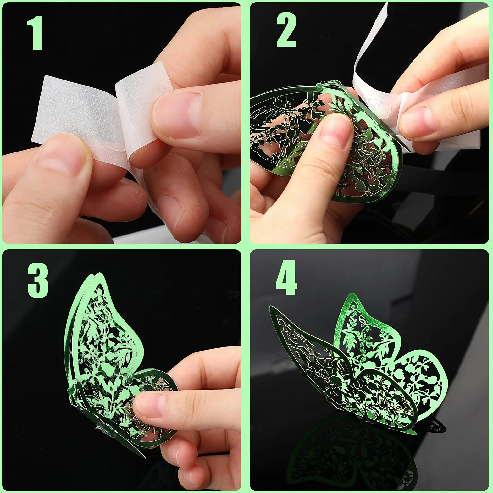 AIEX 24pcs Autocollants Papillons 3D Décoration Amovibles Vert foncé
