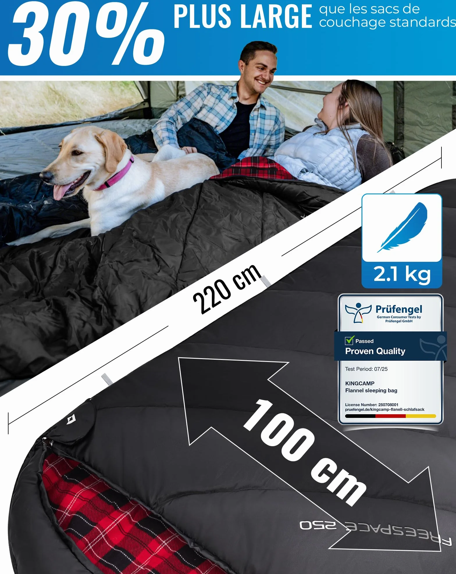 KingCamp Sac de Couchage pour Adultes Enfant Flanelle de Coton 3-4 Saisons Ultralight Extra Large Sac de Couchage Camping Chaud Compact Portable Grand Froid pour Camping Randonnée Extérieur Intérieur