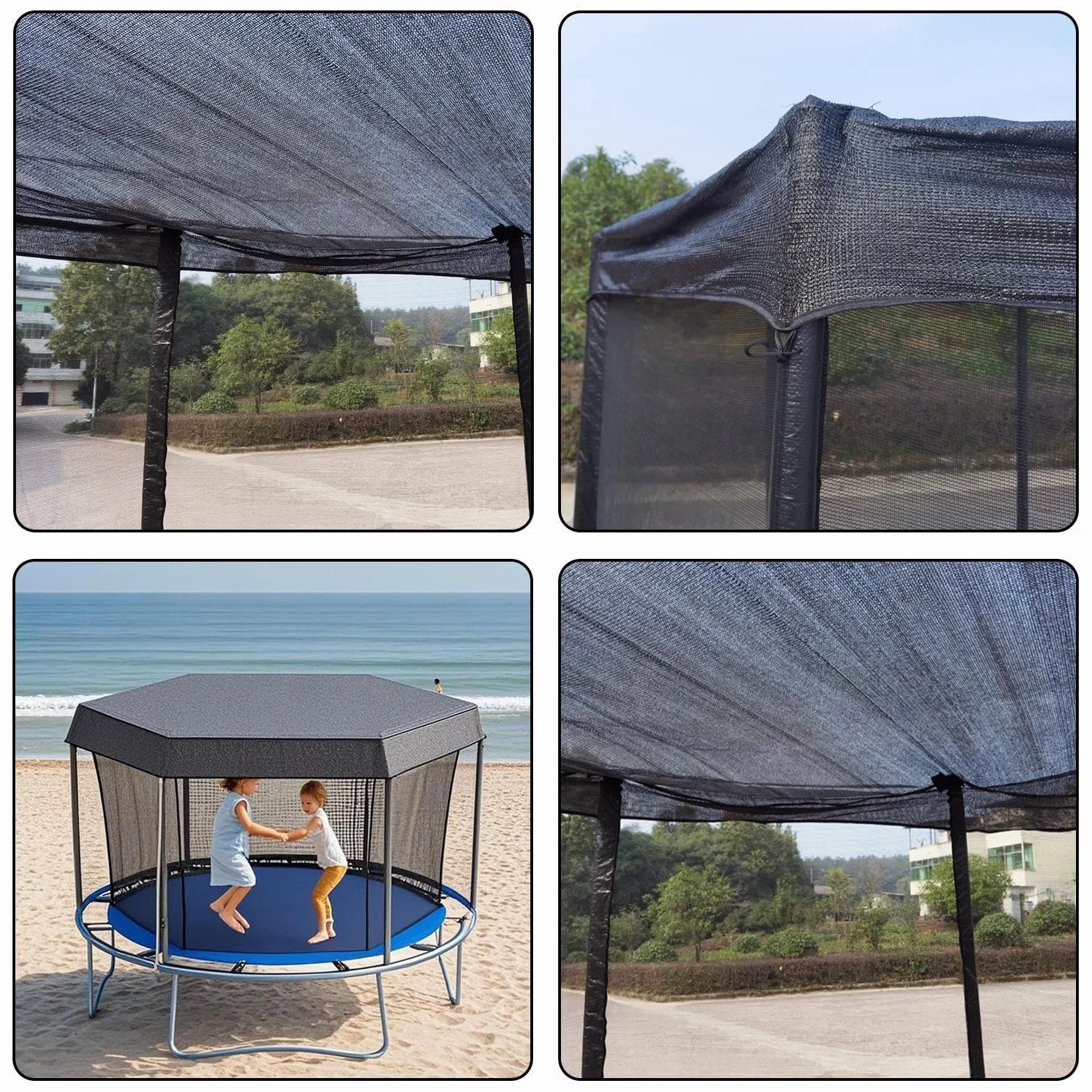 Housse d'ombrage Trampoline Ø183-427cm Toit Pare-Soleil 6/8 Poteaux Anti-UV imperméable