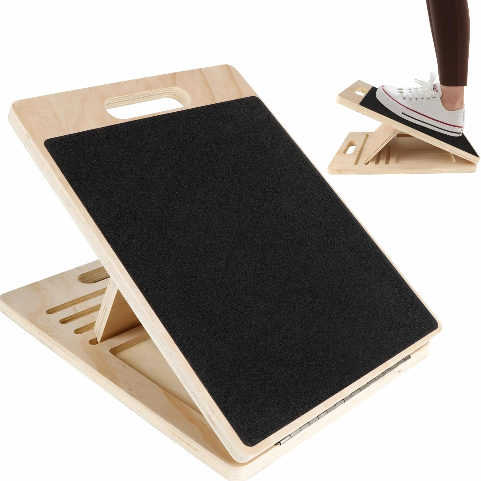 FoiiLiio Planche D'équilibre en Bois,Réglable Slant Board De Remise avec 5 Angles D'inclinaison,Antidérapante Pliable,Pour Étirez les Muscles de vos Jambes et Entraînement à l'équilibre