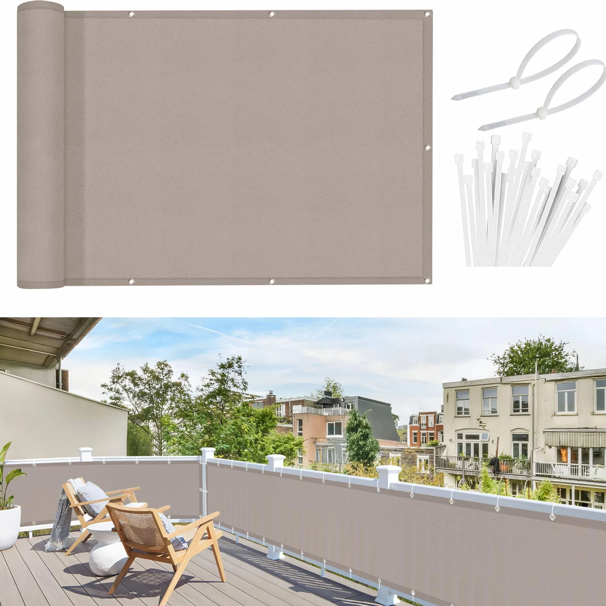 Sunnylaxx Brise Vue Balcon Taupe 100x300cm Cache Brise Balcon Jardin Exterieur PES UV Resistant