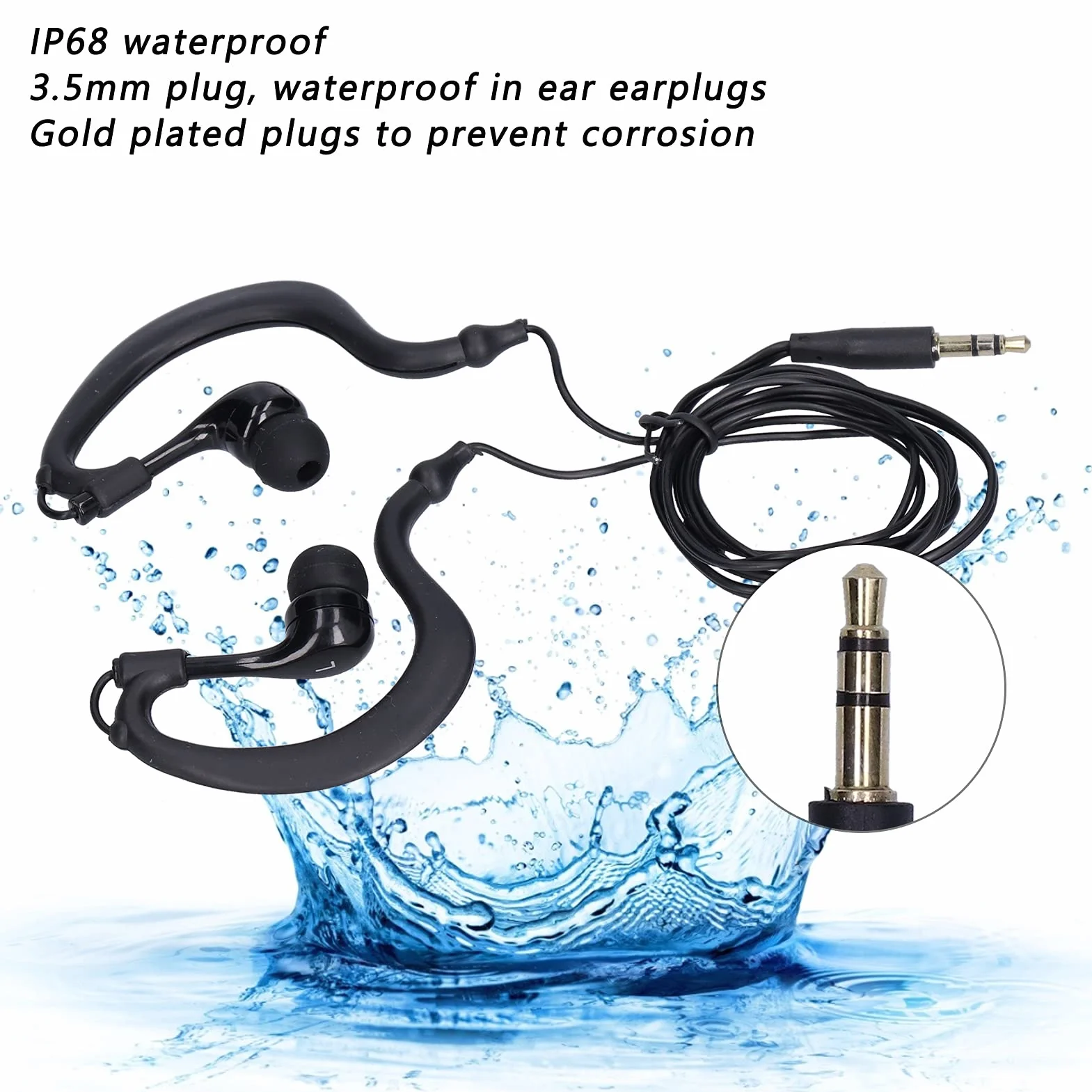 Annadue Écouteurs étanches Casque de Natation Prise 3,5 Mm Écouteur sous-Marin Casque à Conduction étanche avec Remplacer Les Bouchons d'oreille pour la Natation Courir Surf(Le Noir)