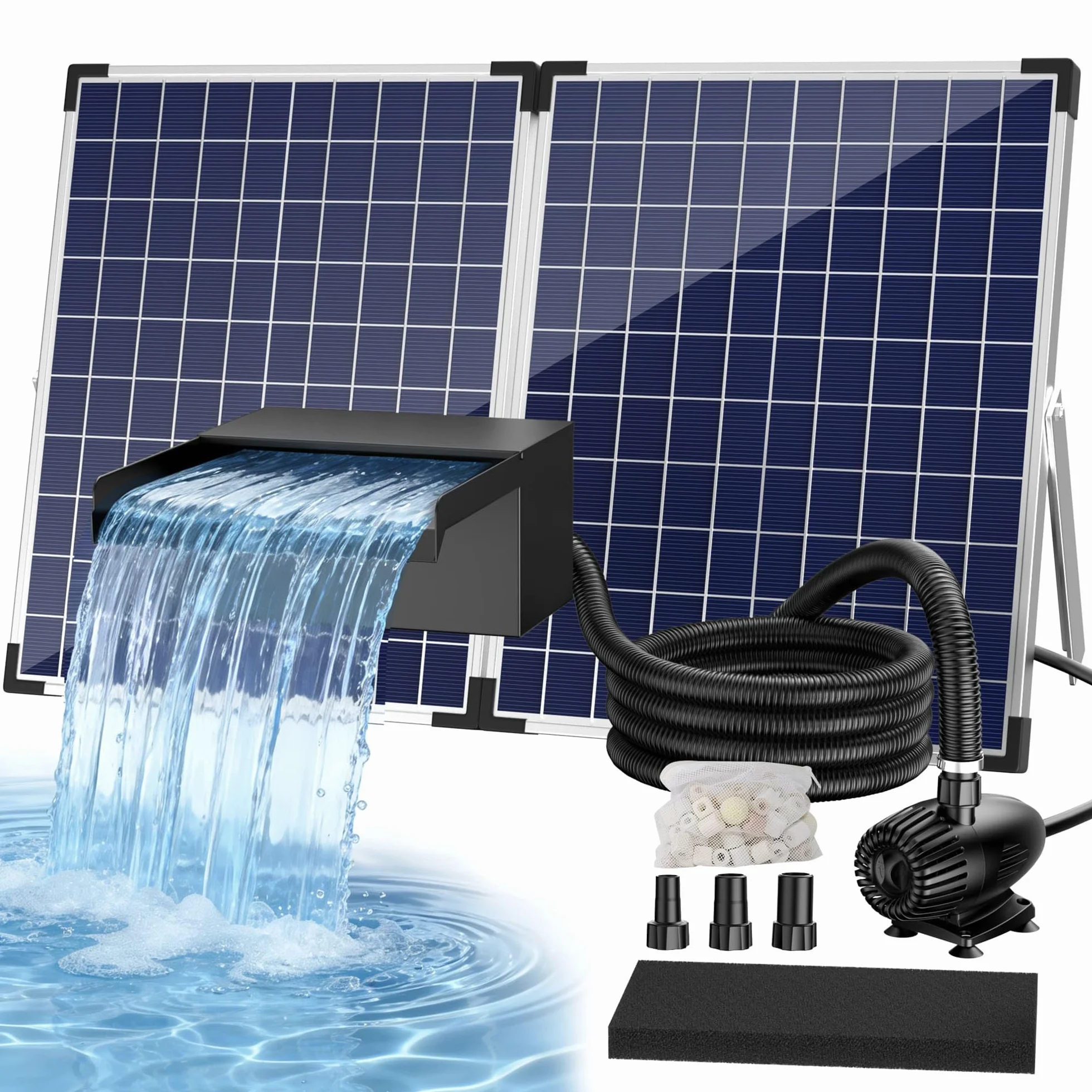 Ensemble complet de cascade solaire en acier inoxydable 50W pompe 40W 2100L/H 20 cm pour bassin de jardin