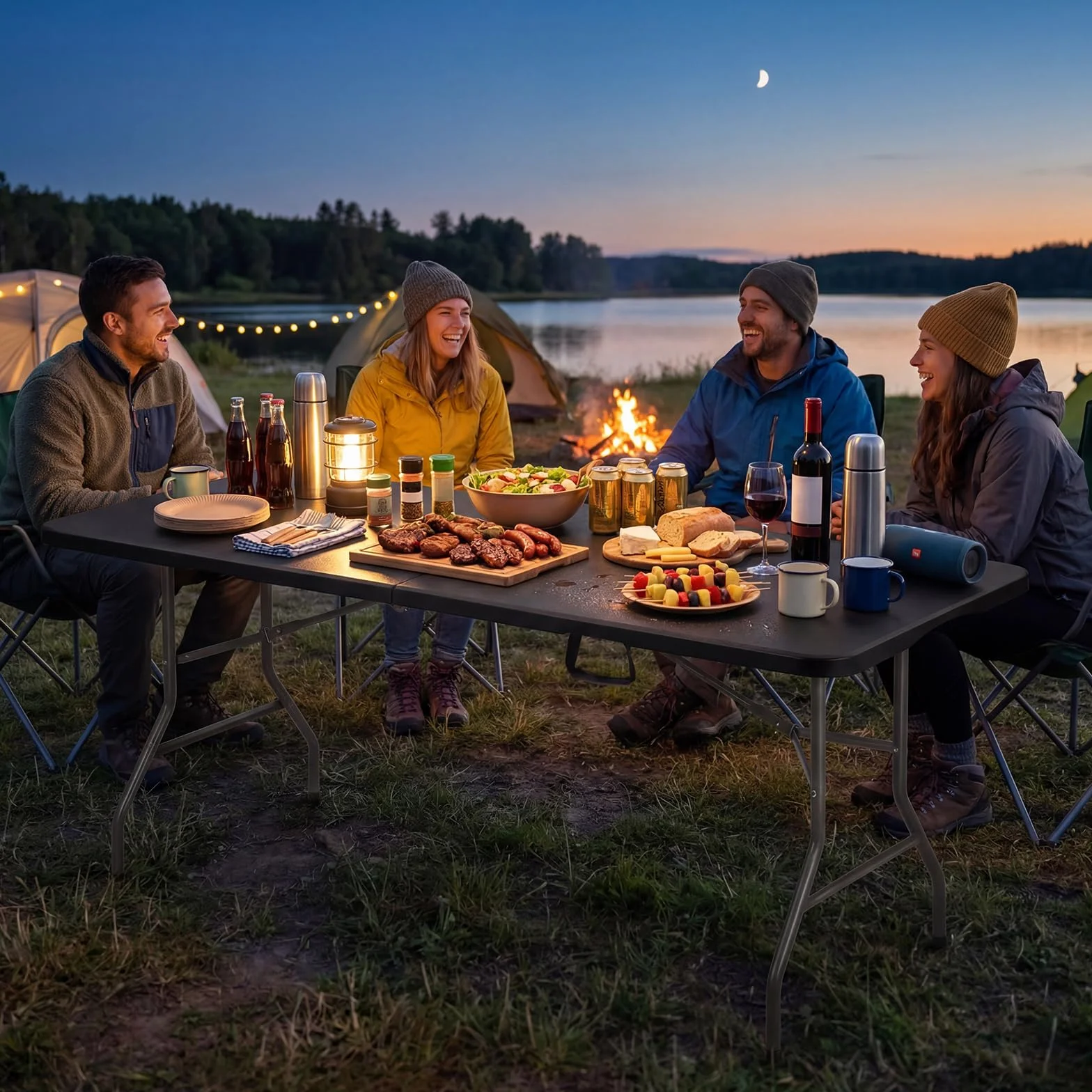 DEWINNER Table Pliante Camping 180 cm 150 kg HDPE 6 Places Noir